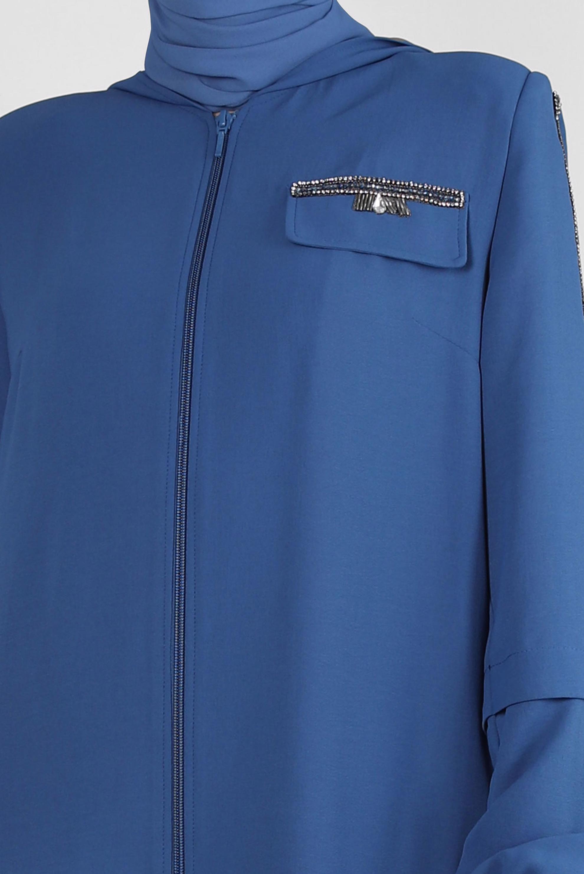 Vêtements hijab BLEU MARINE PARDESSUS ZIPPÉ À CAPUCHE AVEC DÉTAIL GEM 80061