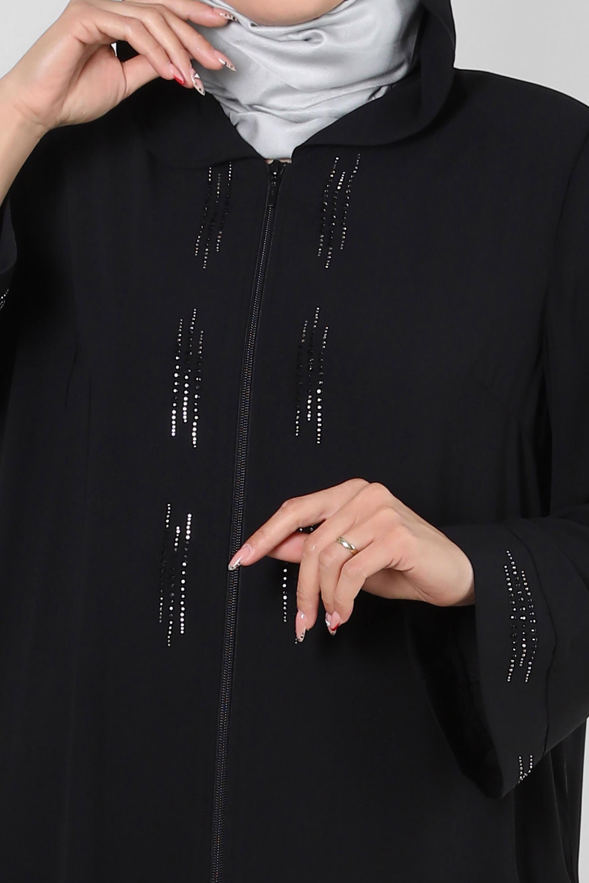 Vêtements hijab NOIR VESTE ZIPPÉE À CAPUCHE AVEC BIJOU 80062