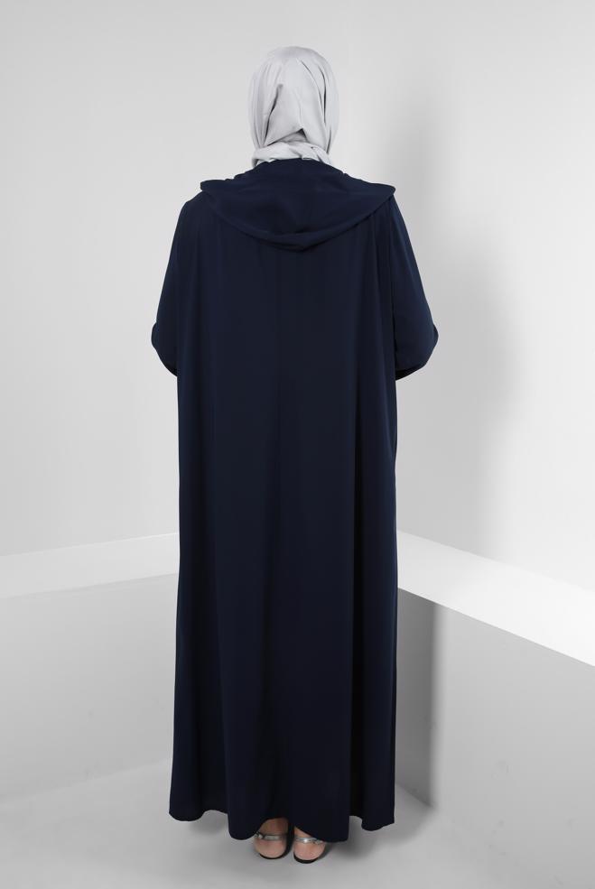 Hijab clothing NAVY BLUE HOODED ZIPPERED JACKET WITH GEM 80062 - ALVİNA