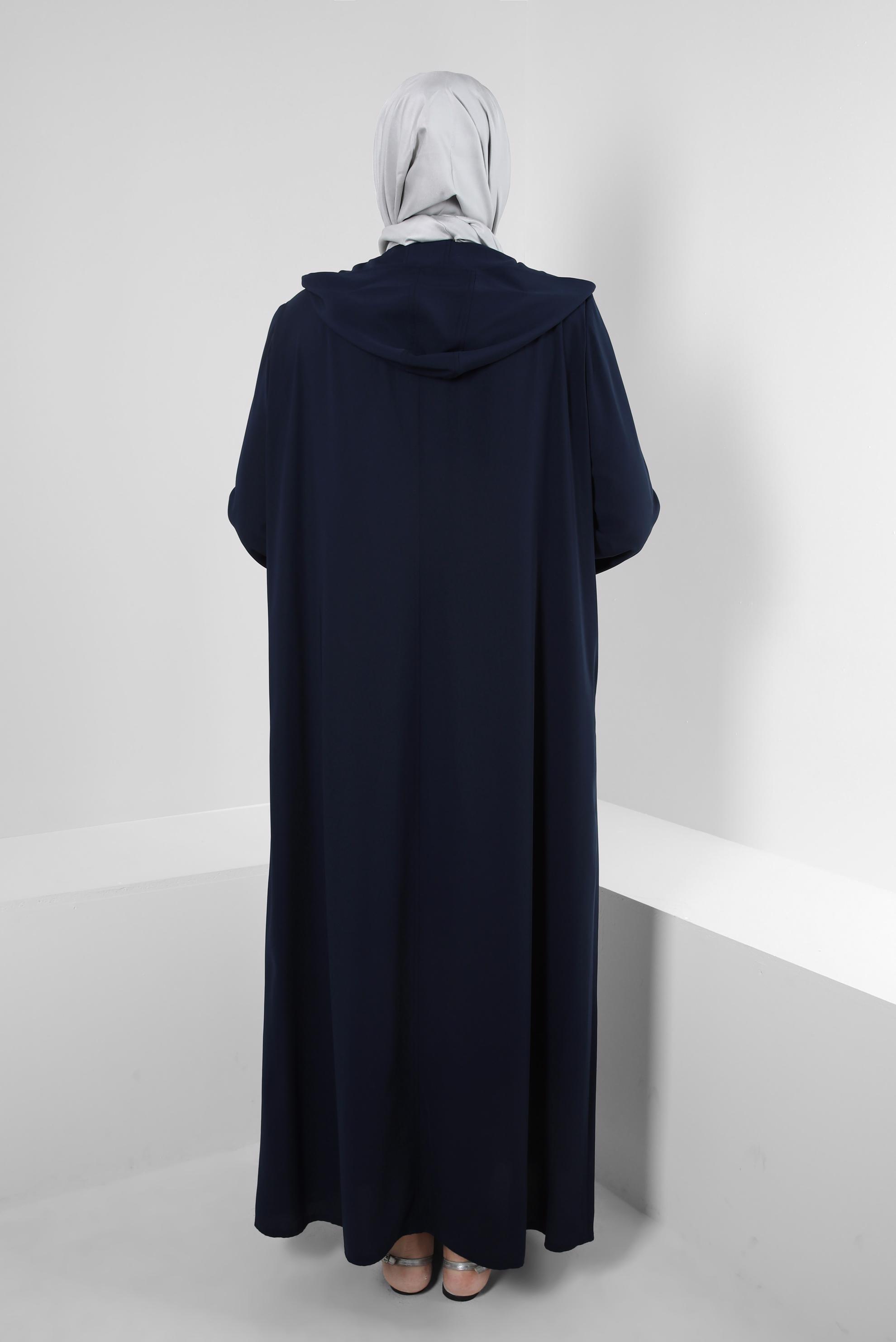 Hijab clothing NAVY BLUE HOODED ZIPPERED JACKET WITH GEM 80062