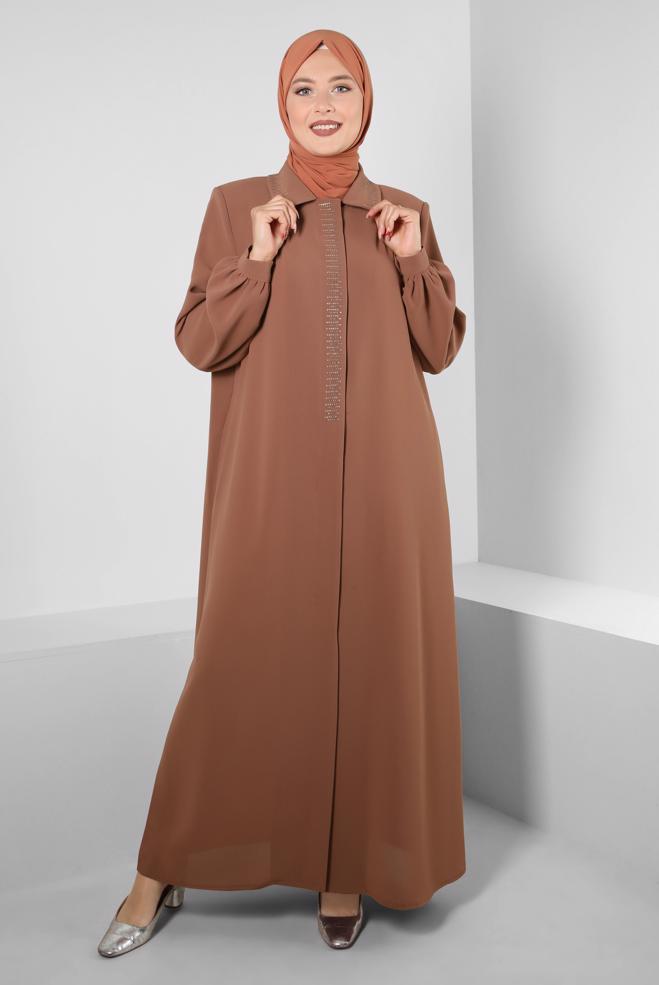 Hijab clothing TABA GEM EMBROIDERED TOPCOAT WITH INVISIBLE BUTTONED 80063 - ALVİNA