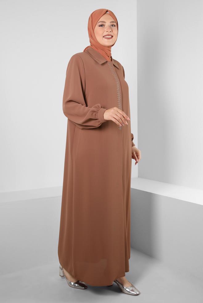 Hijab clothing TABA GEM EMBROIDERED TOPCOAT WITH INVISIBLE BUTTONED 80063 - ALVİNA