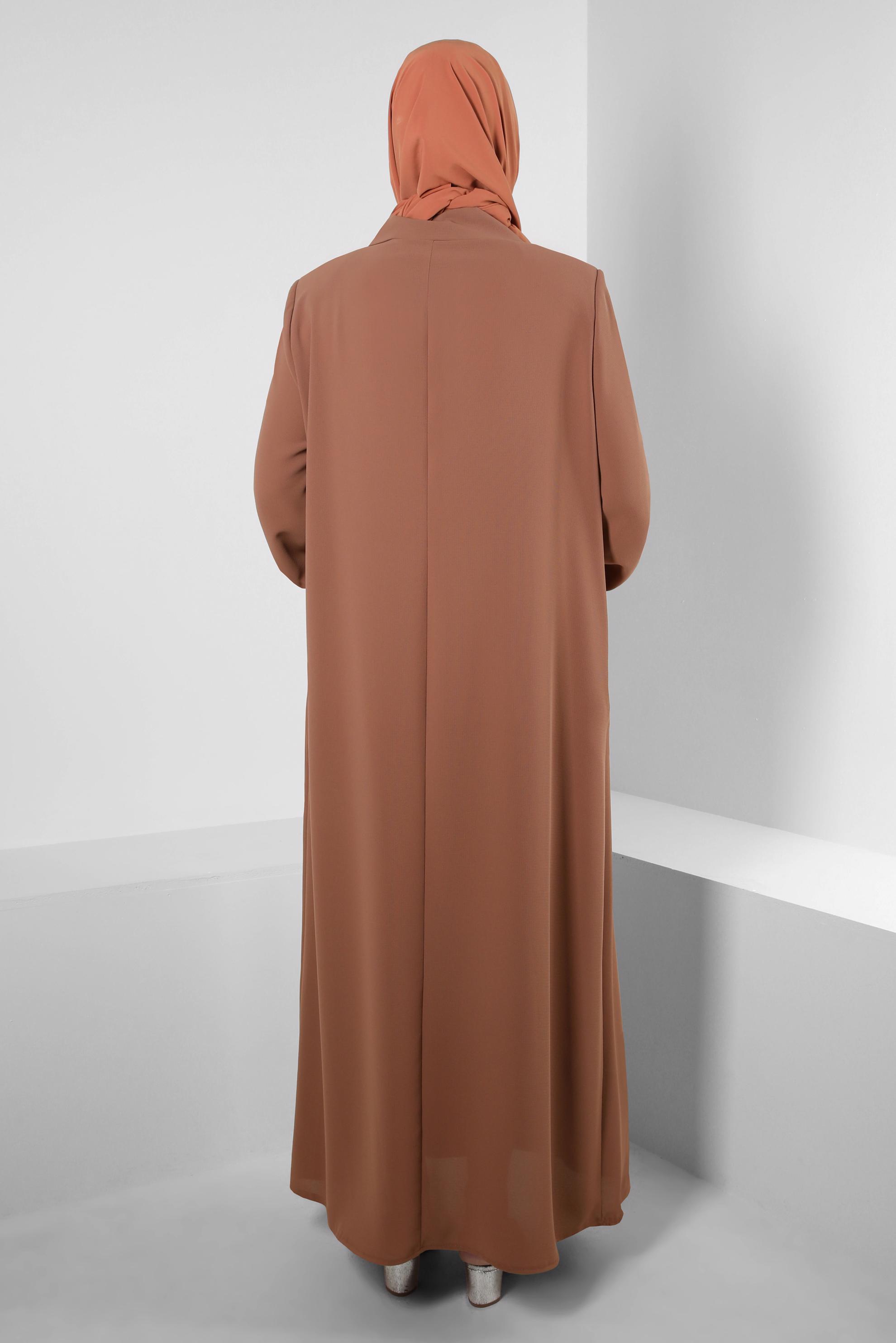 Tesettür giyim TABA TAŞ BASKILI GİZLİ DÜĞMELİ FERACE 80063