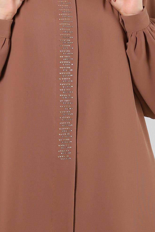 Hijab clothing TABA GEM EMBROIDERED TOPCOAT WITH INVISIBLE BUTTONED 80063 - ALVİNA