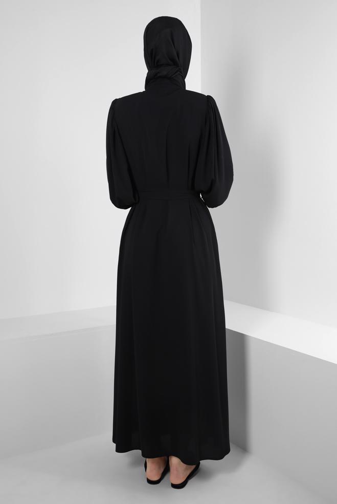 Hijab-Kleidung SCHWARZ BALON KOL TAŞ DETAYLI FERACE 80066 - ALVİNA