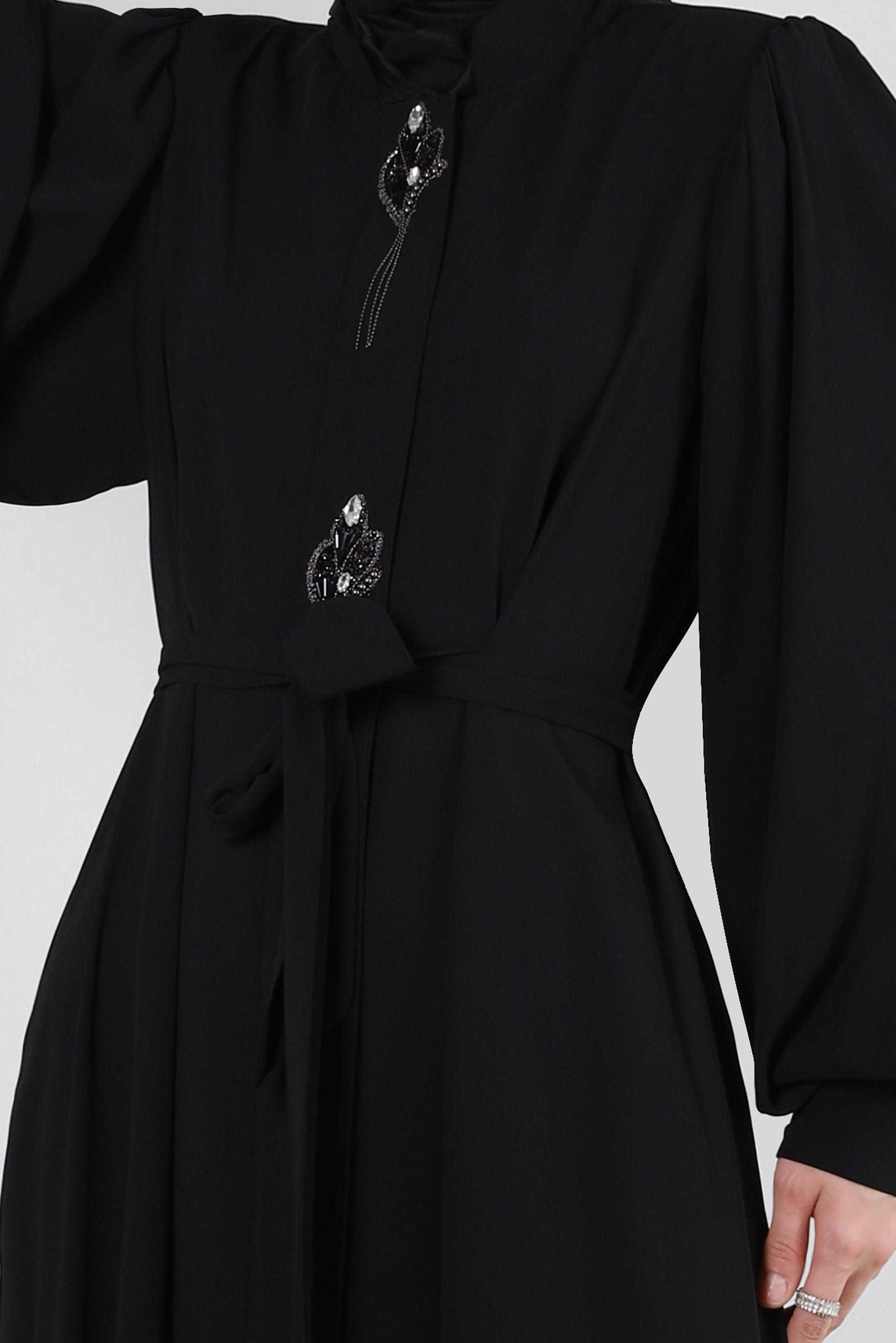 Tesettür giyim SİYAH BALON KOL TAŞ DETAYLI FERACE 80066