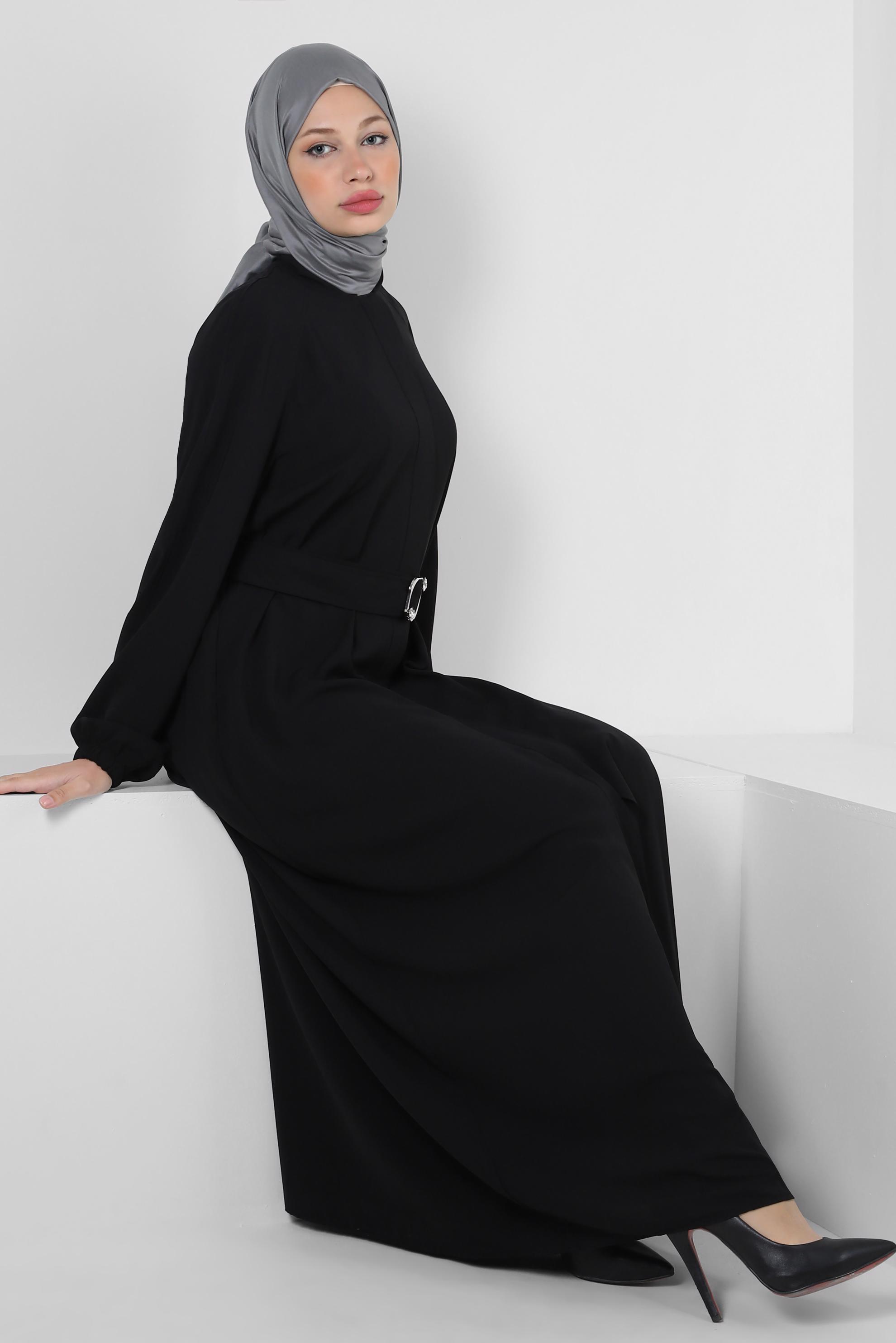 Hijab clothing BLACK BELTED ABAYA WITH ELASTIC CUFFS 80068