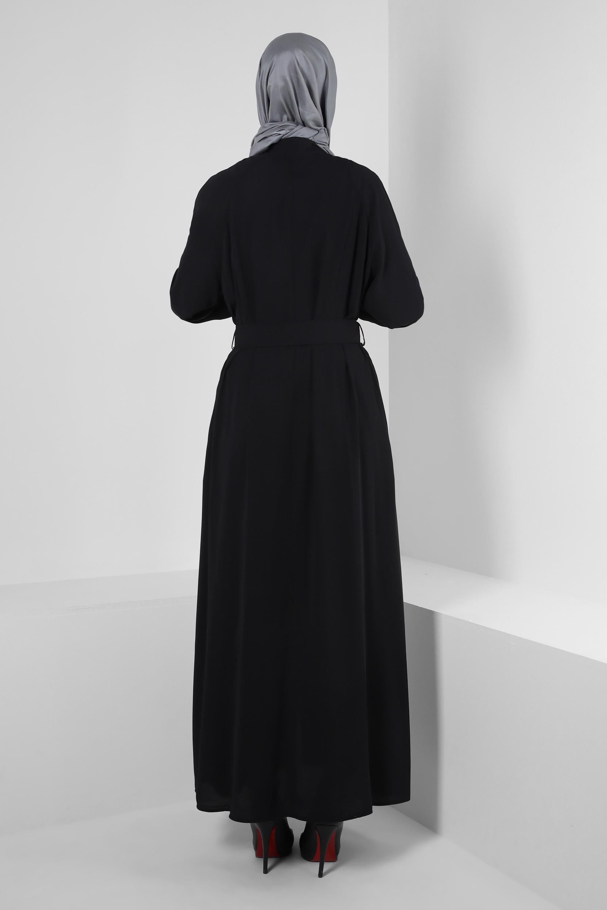 Hijab clothing BLACK BELTED ABAYA WITH ELASTIC CUFFS 80068
