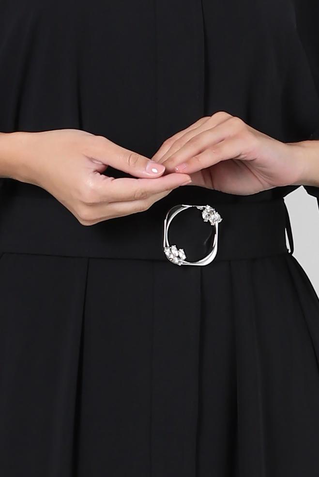 Vêtements hijab NOIR ABAYA CEINTURÉ AVEC POIGNETS ÉLASTIQUE 80068 - ALVİNA