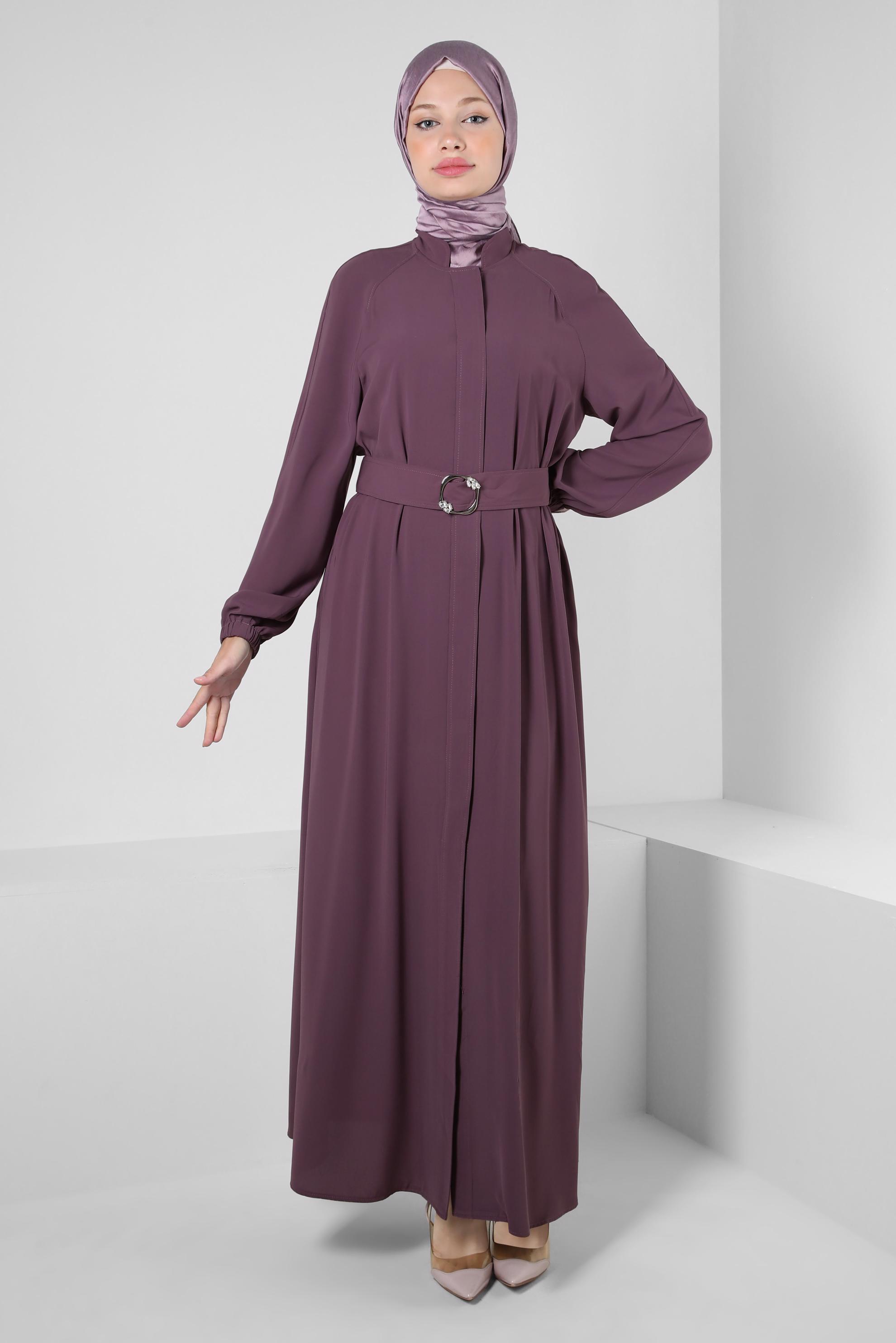 Hijab clothing PURPLE BELTED ABAYA WITH ELASTIC CUFFS 80068