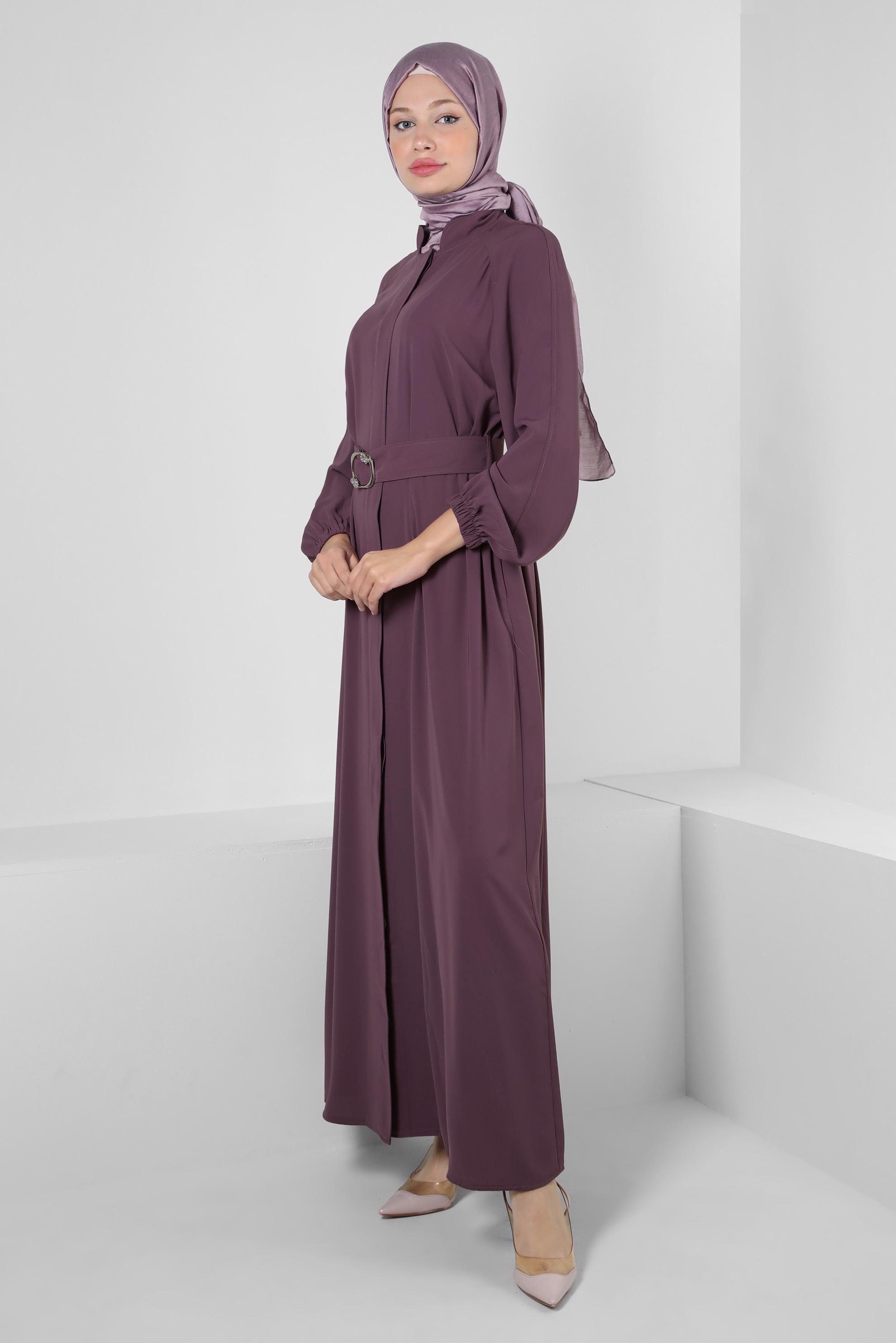 Hijab clothing PURPLE BELTED ABAYA WITH ELASTIC CUFFS 80068