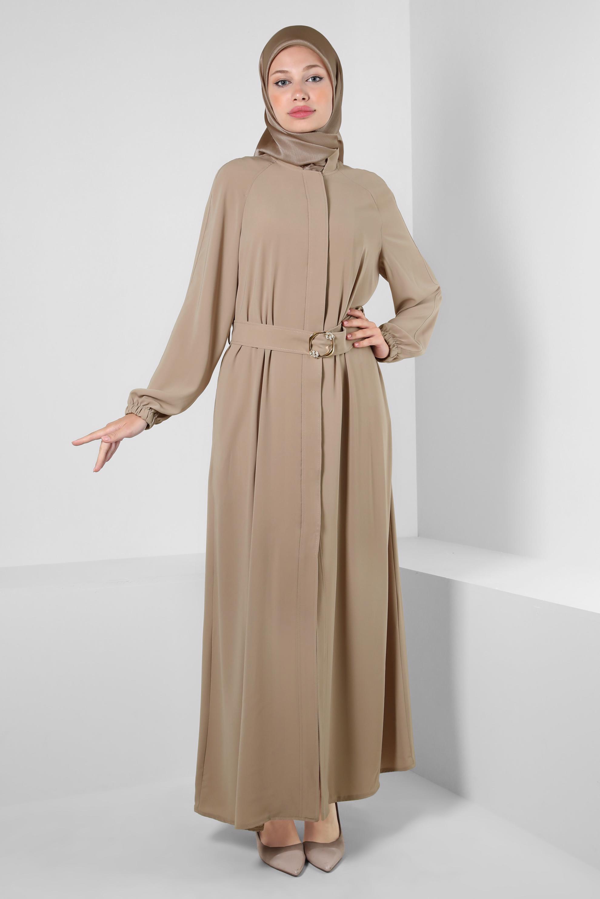 Hijab clothing MINK BELTED ABAYA WITH ELASTIC CUFFS 80068