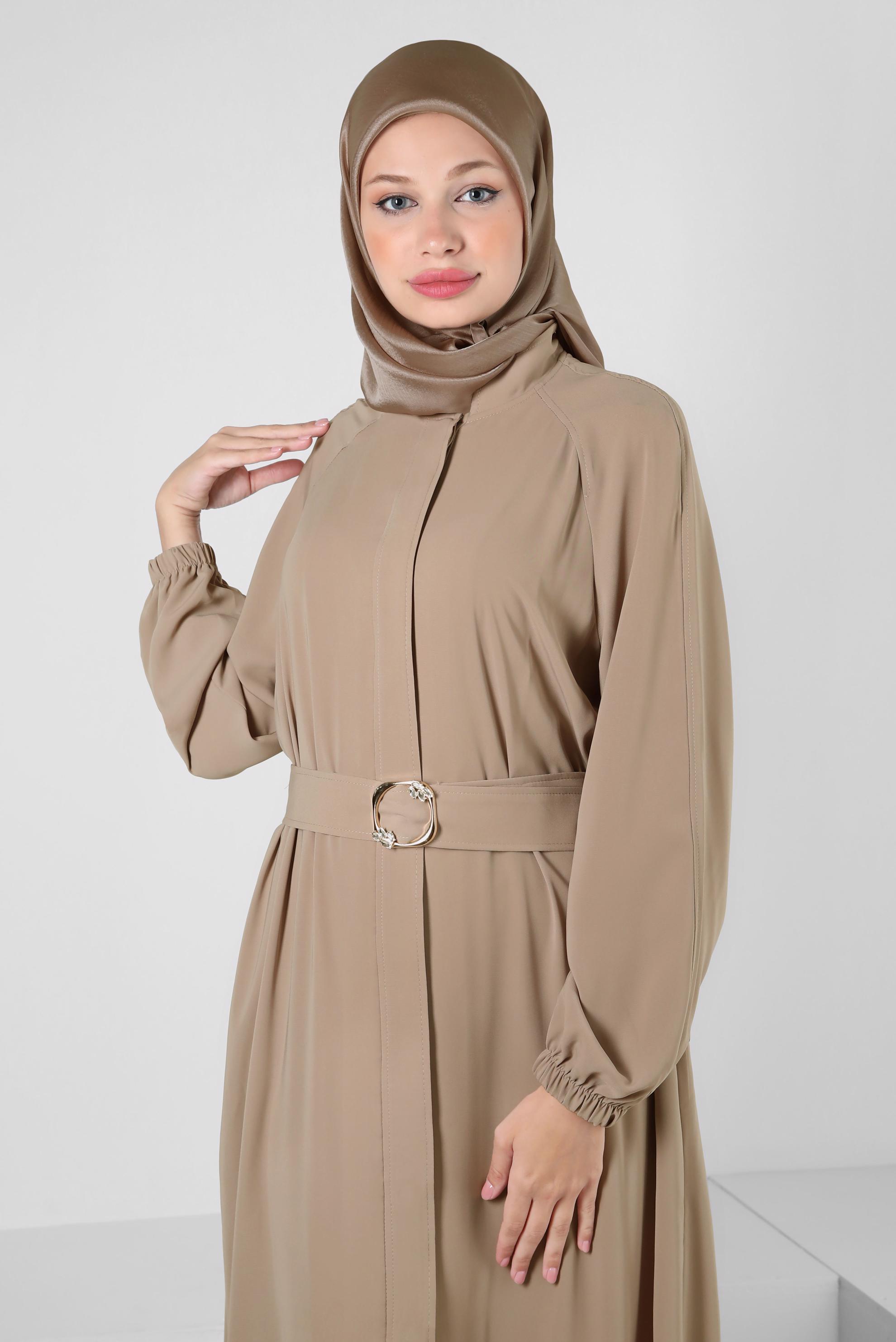 Hijab clothing MINK BELTED ABAYA WITH ELASTIC CUFFS 80068