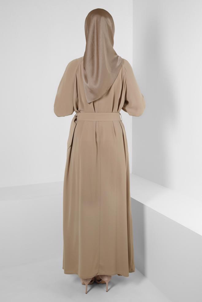 Vêtements hijab VISON ABAYA CEINTURÉ AVEC POIGNETS ÉLASTIQUE 80068 - ALVİNA