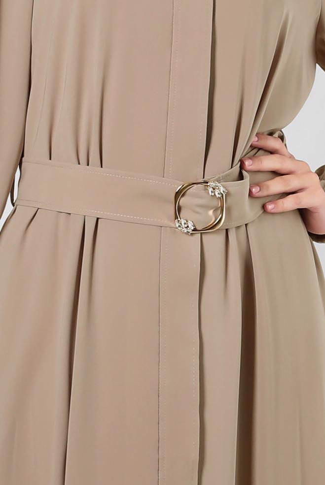 Vêtements hijab VISON ABAYA CEINTURÉ AVEC POIGNETS ÉLASTIQUE 80068 - ALVİNA