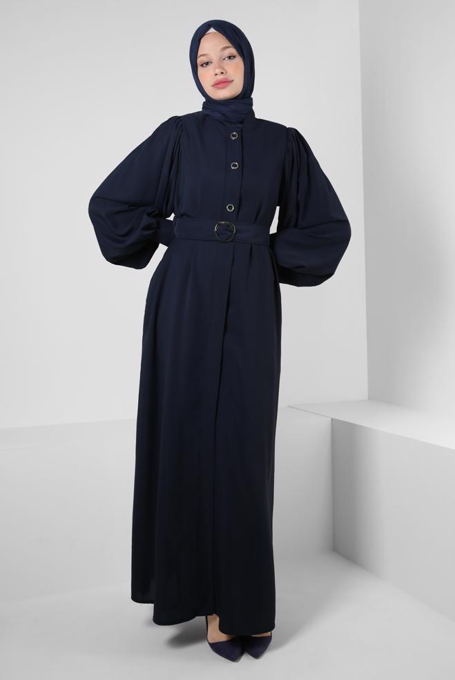 Vêtements hijab BLEU MARINE ABAYA CEINTURE 80069 - ALVİNA