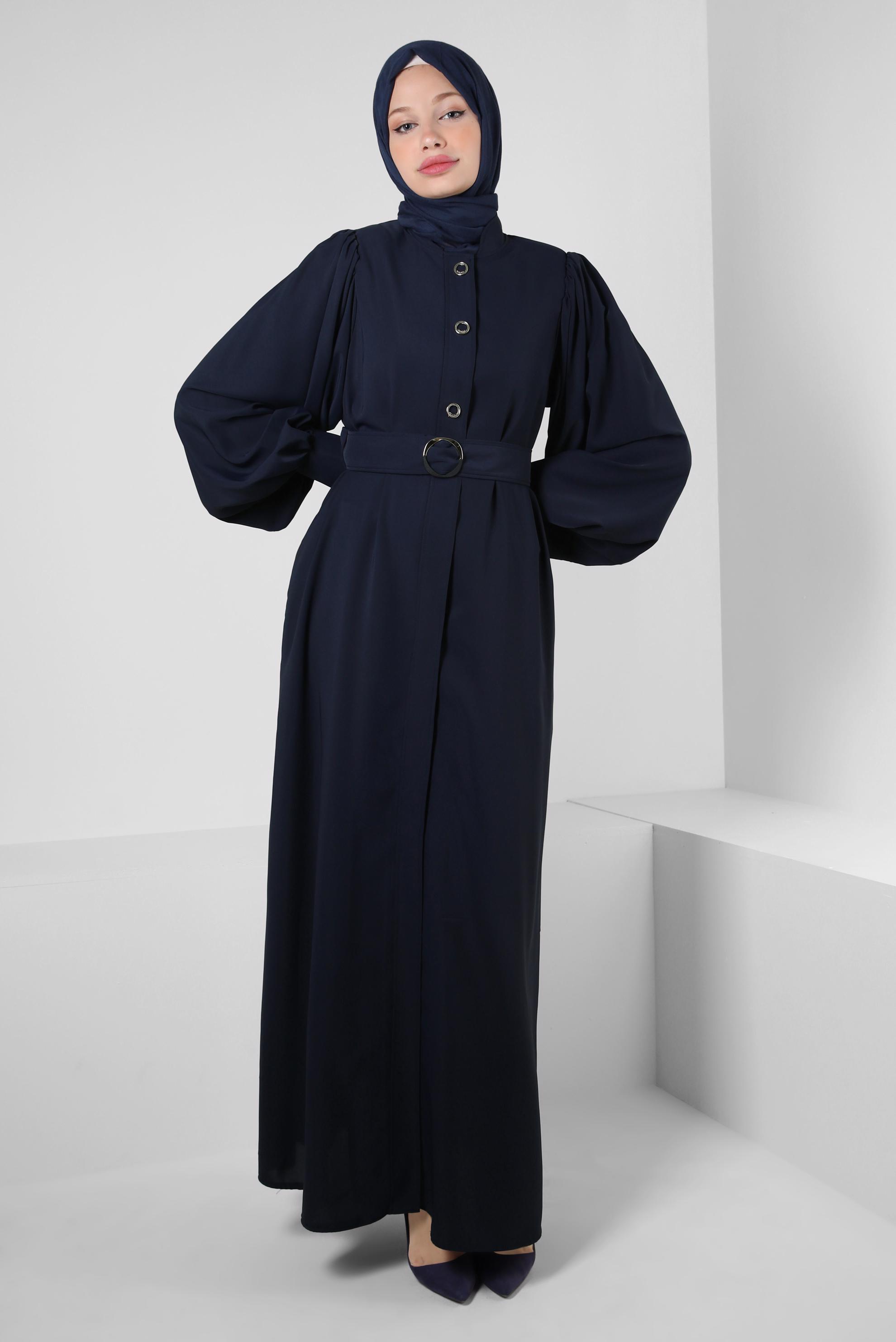 Hijab clothing NAVY BLUE BELTED ABAYA 80069