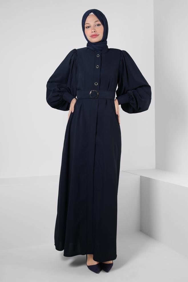 Vêtements hijab BLEU MARINE ABAYA CEINTURE 80069 - ALVİNA