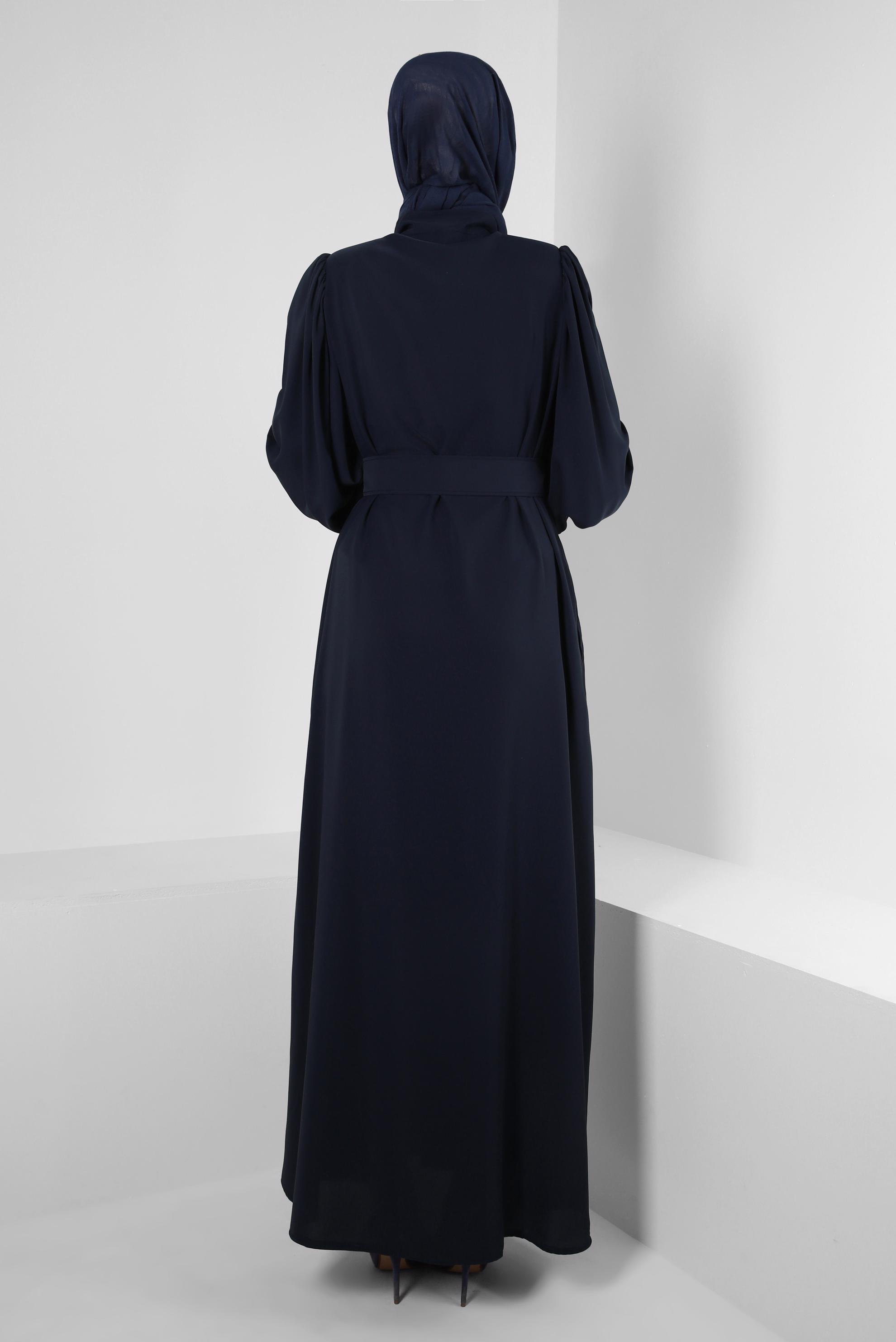 Hijab clothing NAVY BLUE BELTED ABAYA 80069
