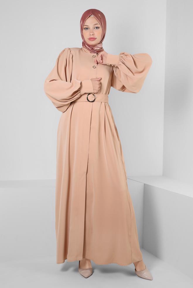 Vêtements hijab BEIGE ABAYA CEINTURE 80069 - ALVİNA
