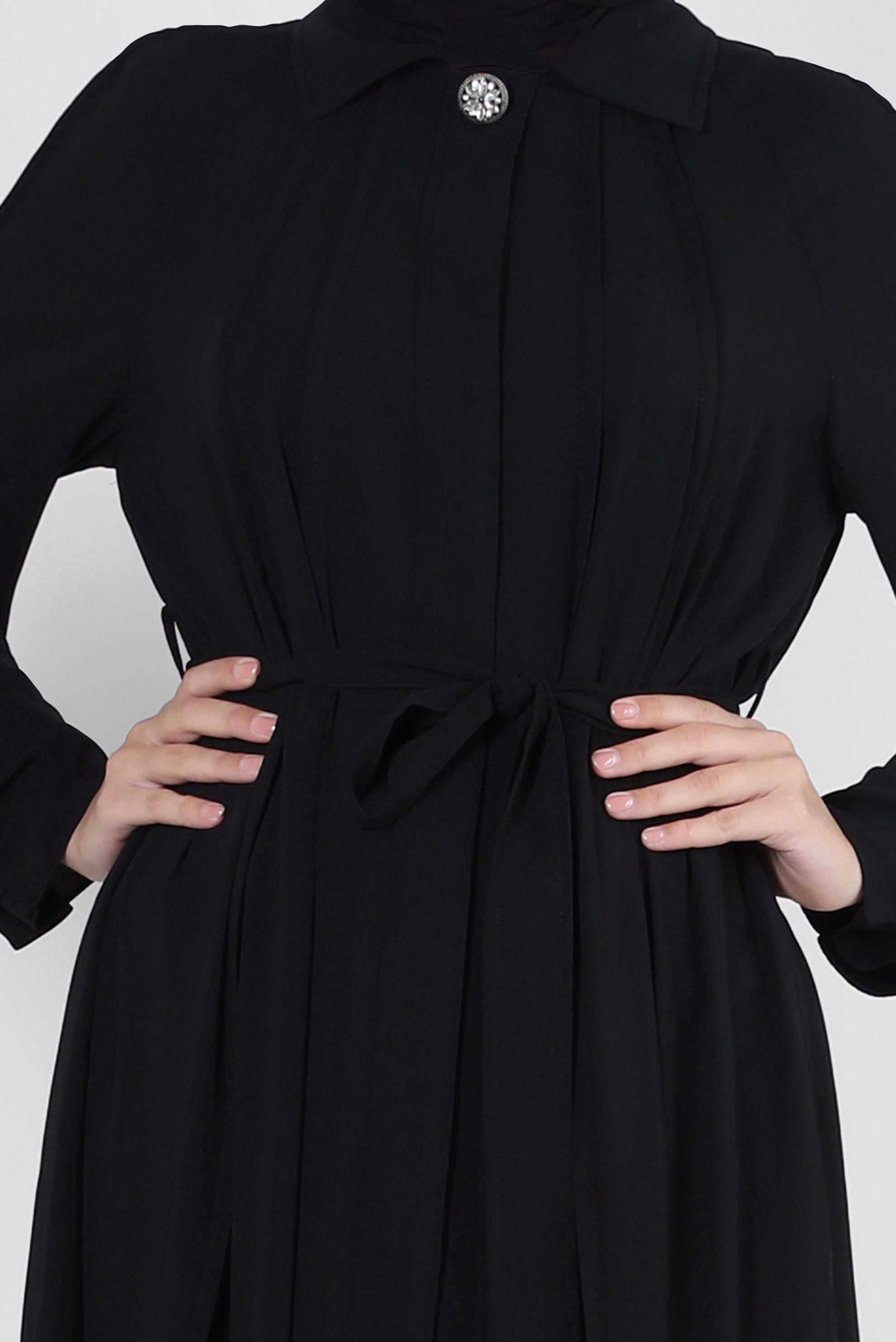 Tesettür giyim SİYAH KUŞAKLI CEP DETAYLI FERACE 80070