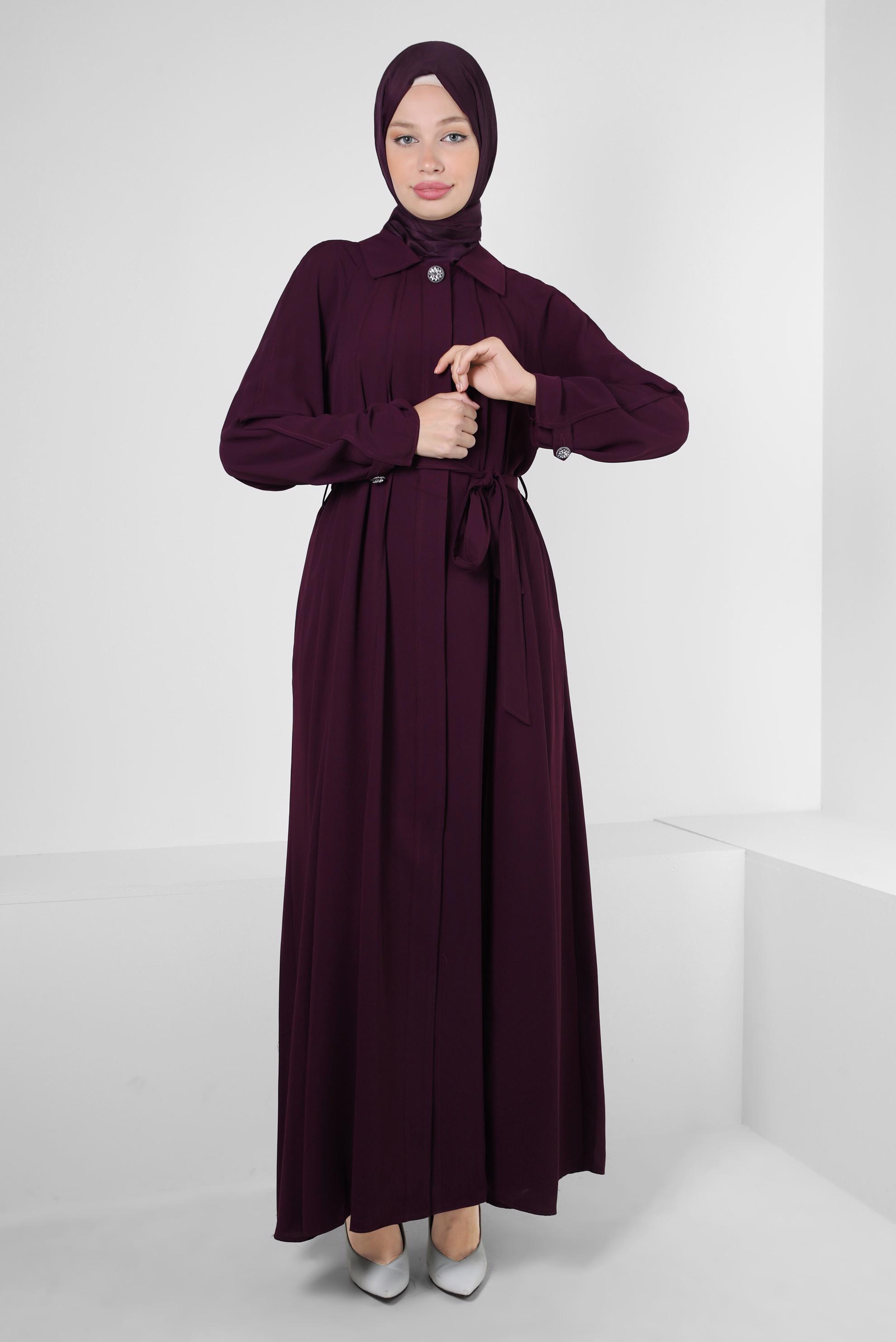 Tesettür giyim MÜRDÜM KUŞAKLI CEP DETAYLI FERACE 80070