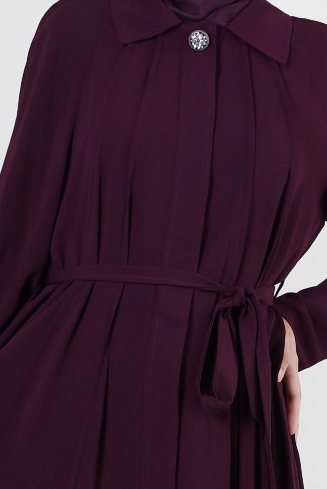 Vêtements hijab PRUNE ABAYA CEINTURE AVEC DÉTAIL DE POCHE 80070 - ALVİNA