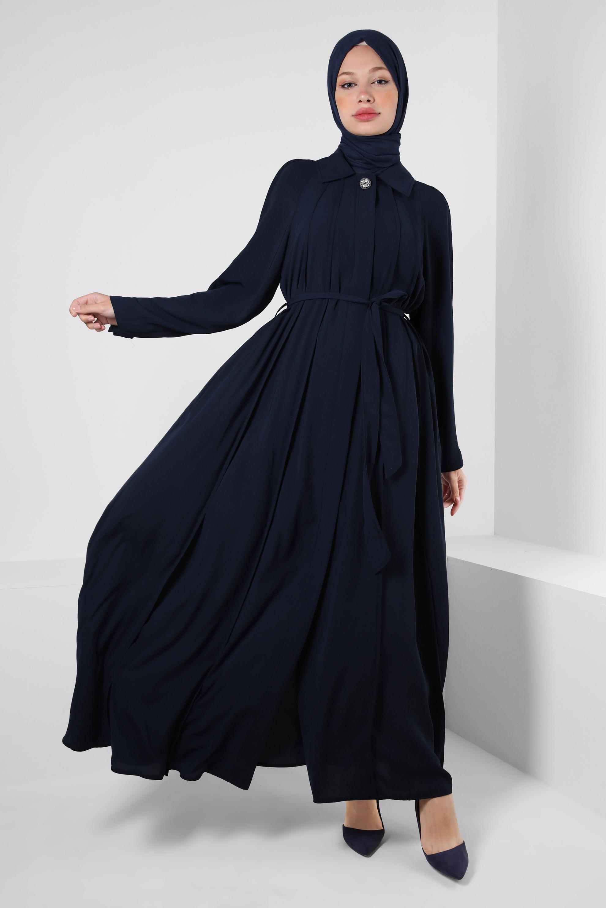 Hijab clothing NAVY BLUE BELTED ABAYA WITH POCKET DETAIL 80070