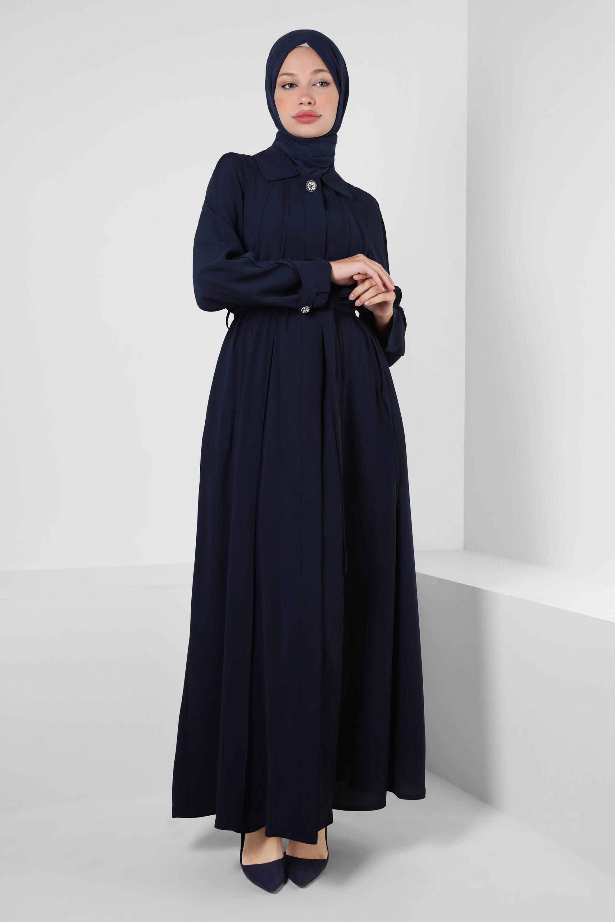 Hijab clothing NAVY BLUE BELTED ABAYA WITH POCKET DETAIL 80070