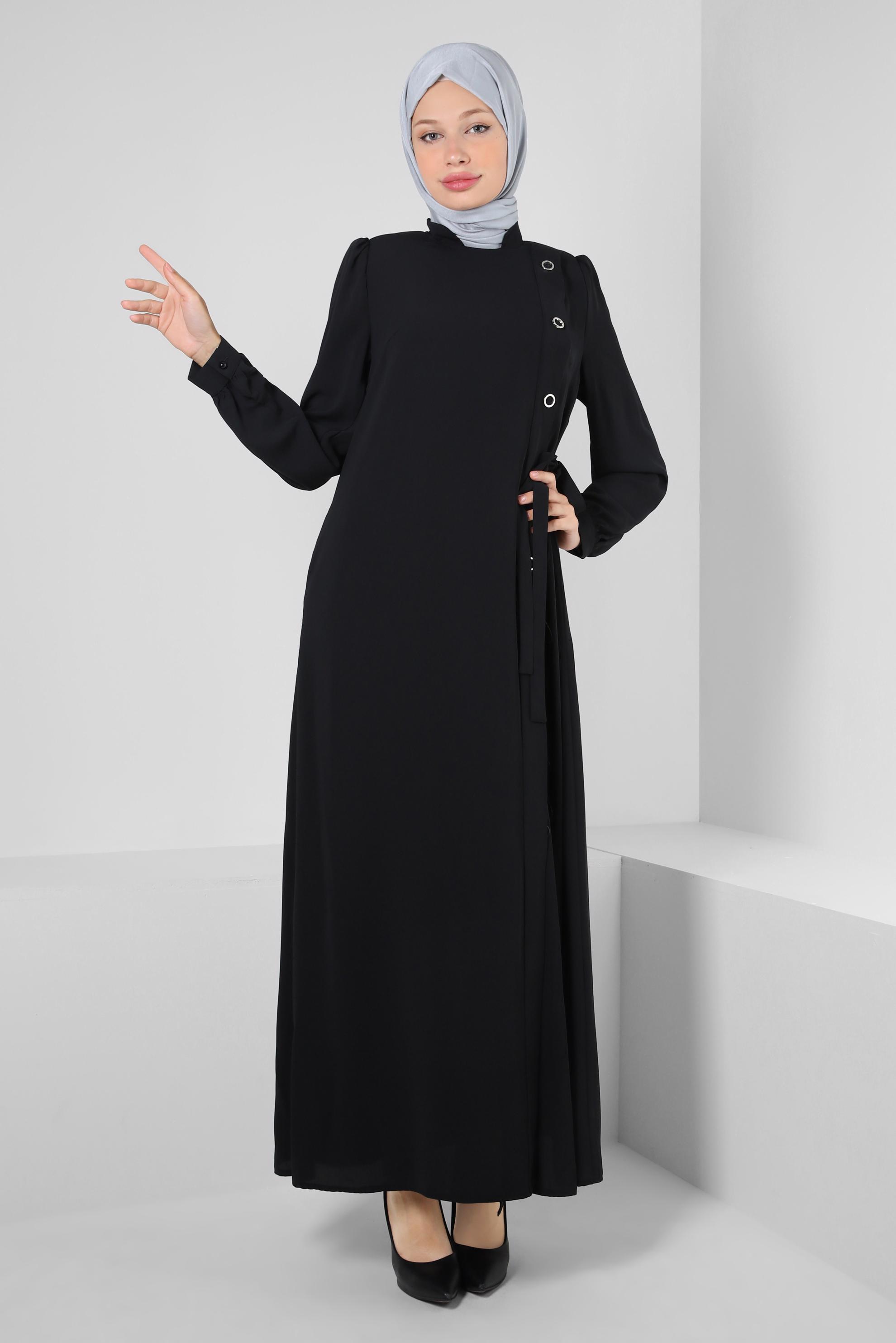 Hijab clothing BLACK EYELET DETAILED ABAYA 80072