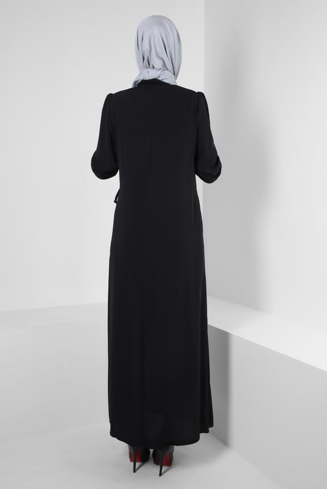 Vêtements hijab NOIR ABAYA DÉTAILLÉ À ŒILLETS 80072 - ALVİNA