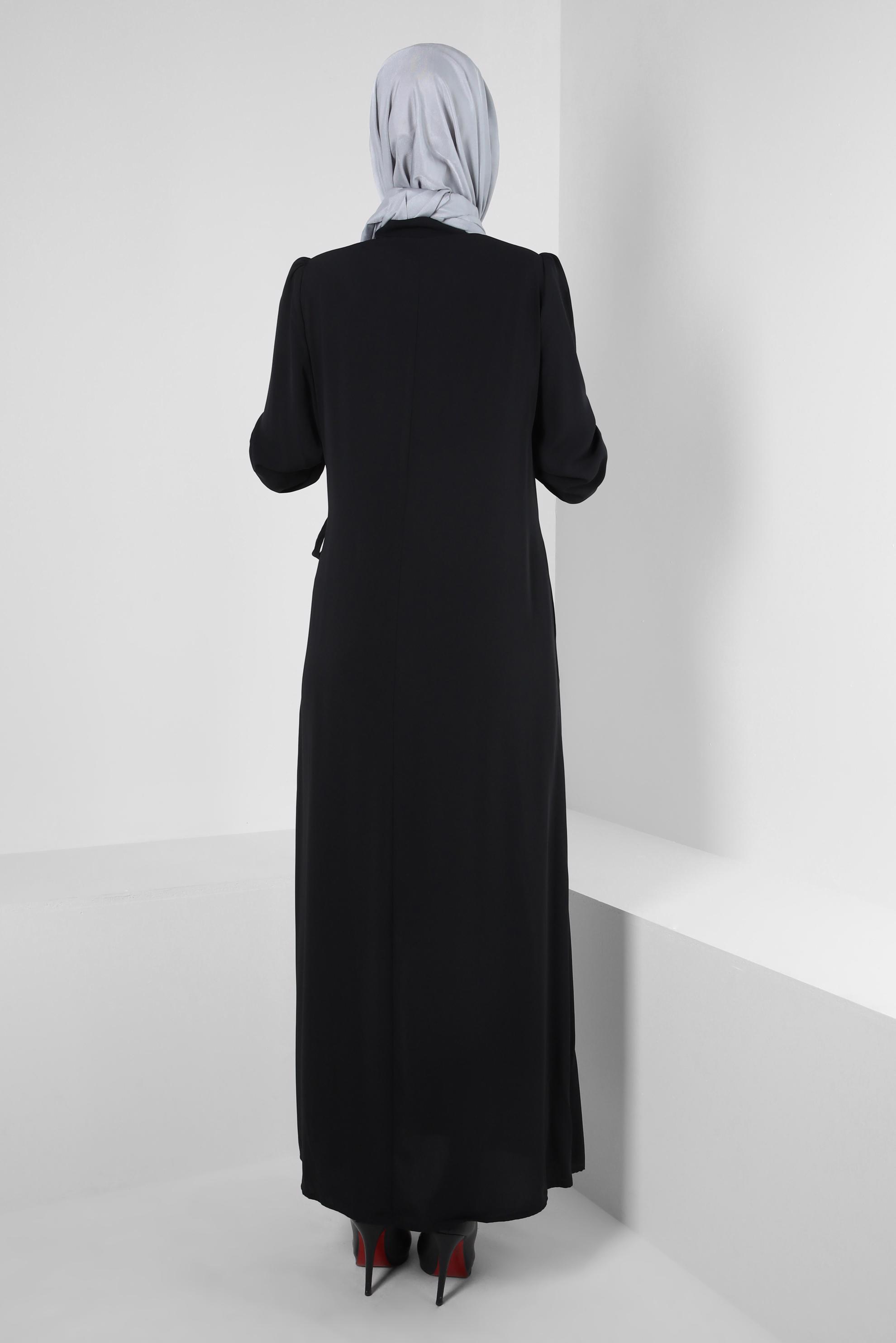 Hijab clothing BLACK EYELET DETAILED ABAYA 80072