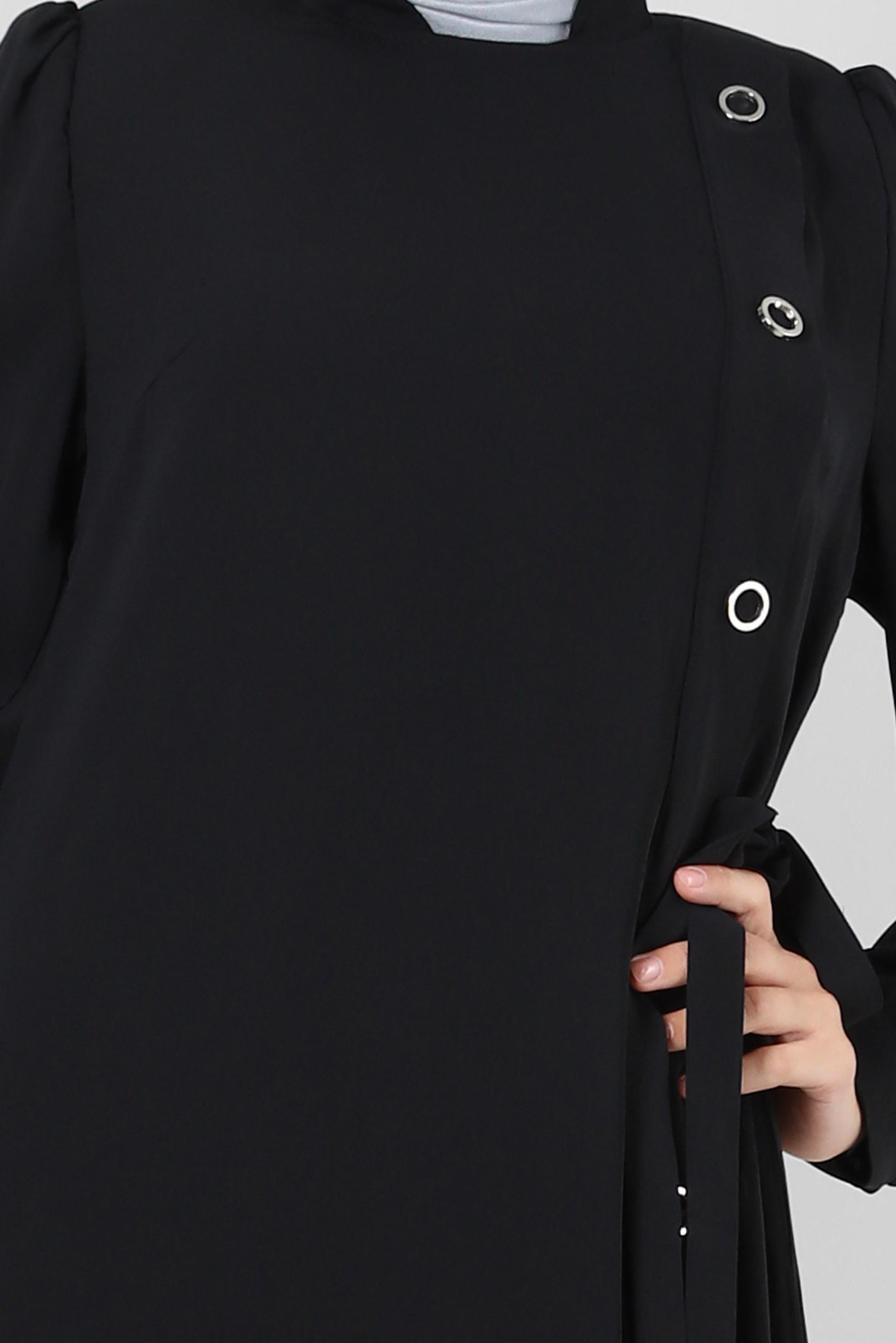 Hijab clothing BLACK EYELET DETAILED ABAYA 80072