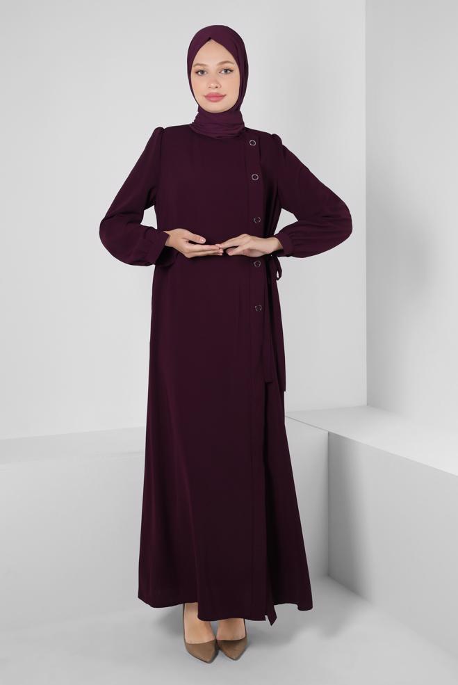 Vêtements hijab POURPRE ABAYA DÉTAILLÉ À ŒILLETS 80072 - ALVİNA