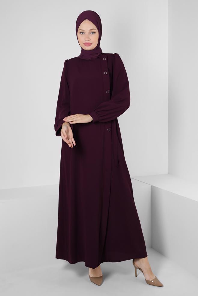 Vêtements hijab POURPRE ABAYA DÉTAILLÉ À ŒILLETS 80072 - ALVİNA