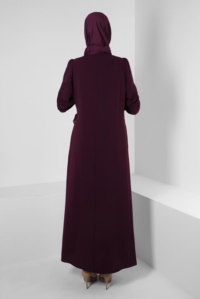 Vêtements hijab POURPRE ABAYA DÉTAILLÉ À ŒILLETS 80072 - ALVİNA