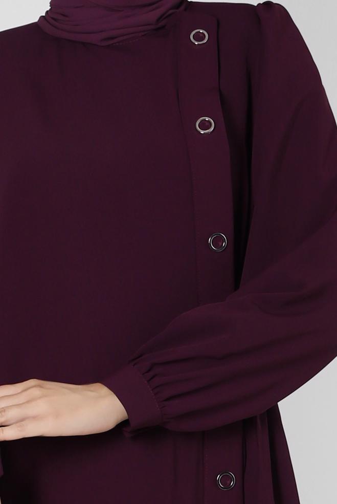 Vêtements hijab POURPRE ABAYA DÉTAILLÉ À ŒILLETS 80072 - ALVİNA