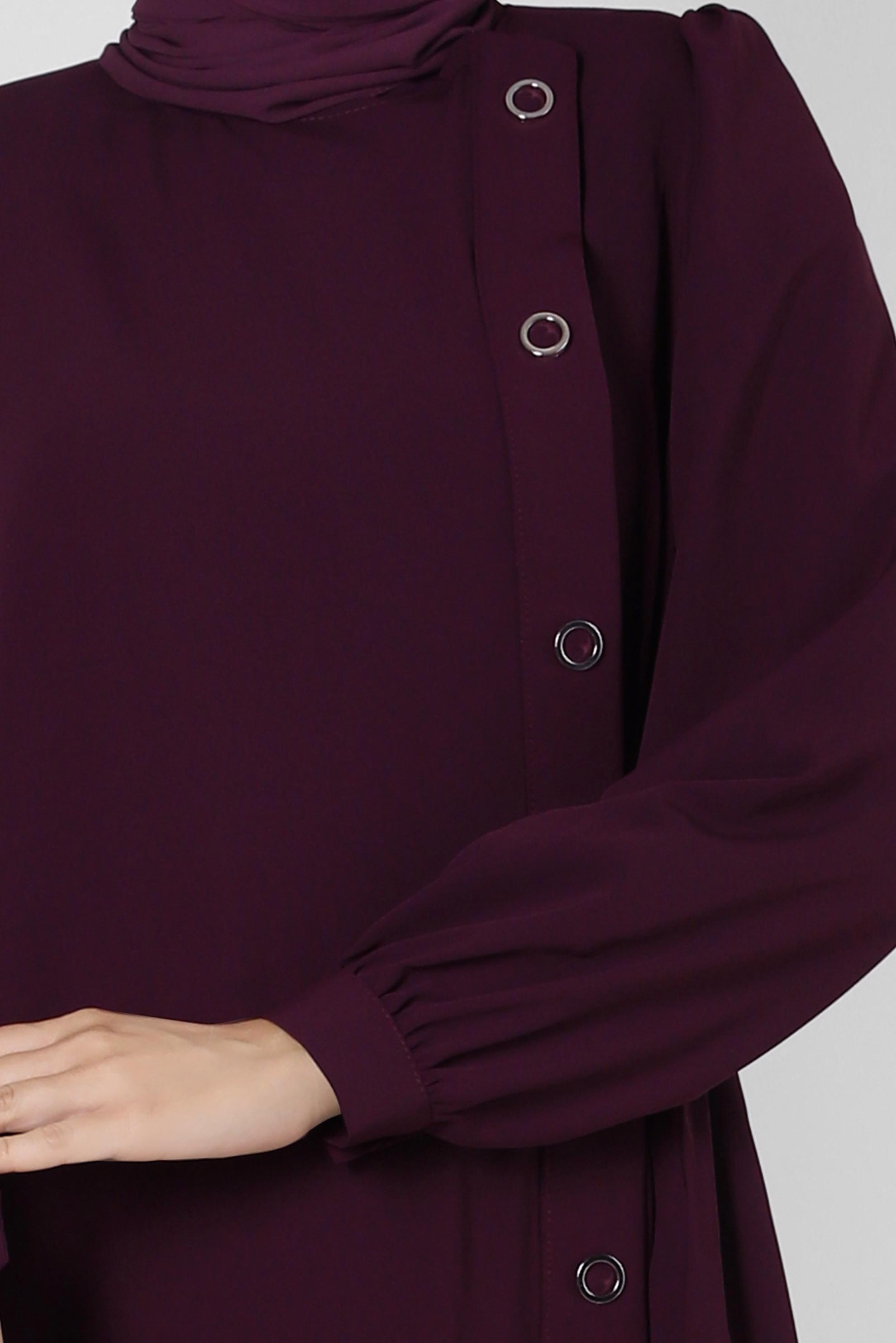 Tesettür giyim MOR KUŞGÖZÜ DETAYLI YANI BAĞLAMALI FERACE 80072