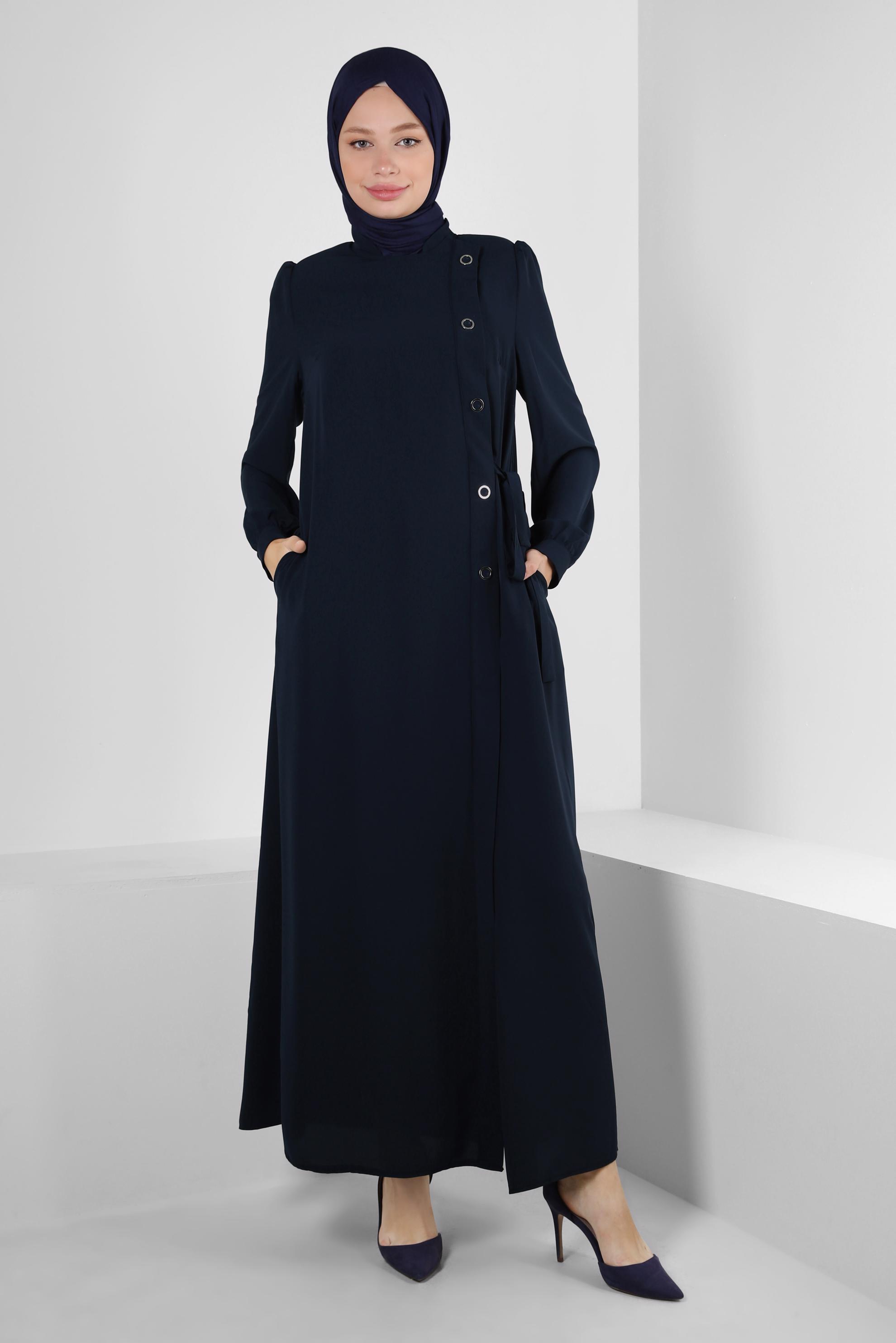 Hijab clothing NAVY BLUE EYELET DETAILED ABAYA 80072