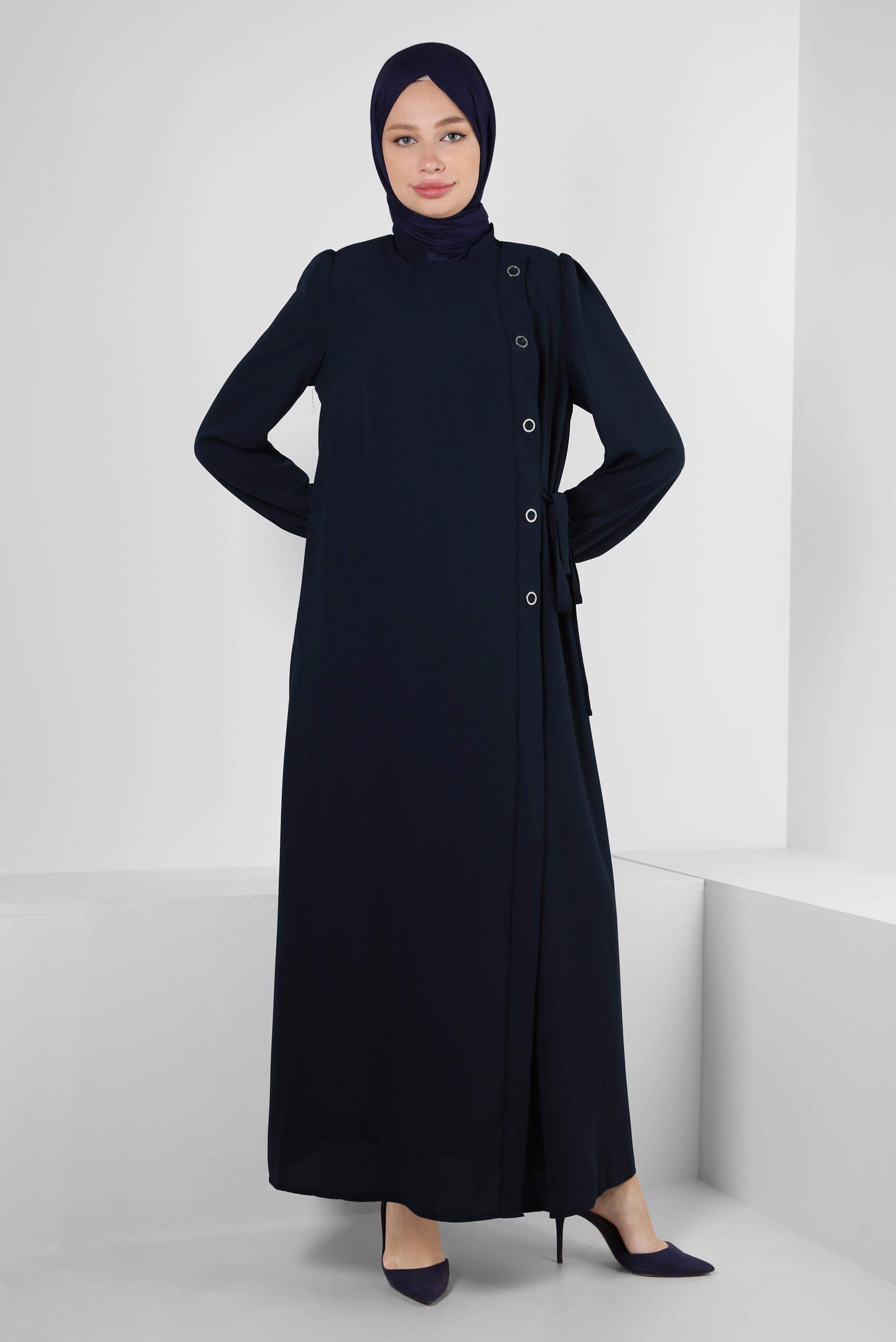Hijab clothing NAVY BLUE EYELET DETAILED ABAYA 80072