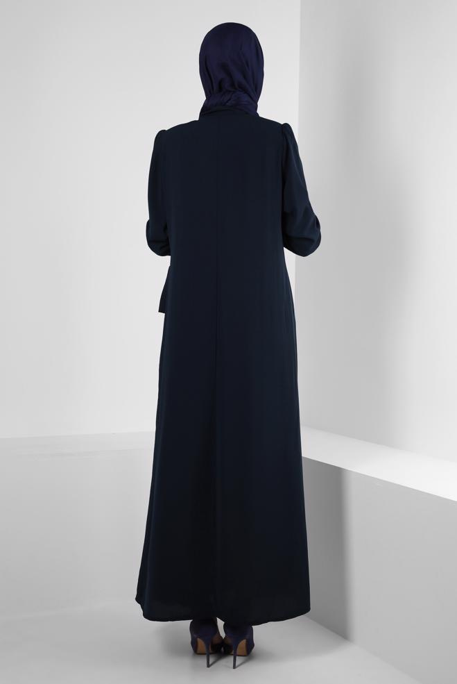 Vêtements hijab BLEU MARINE ABAYA DÉTAILLÉ À ŒILLETS 80072 - ALVİNA