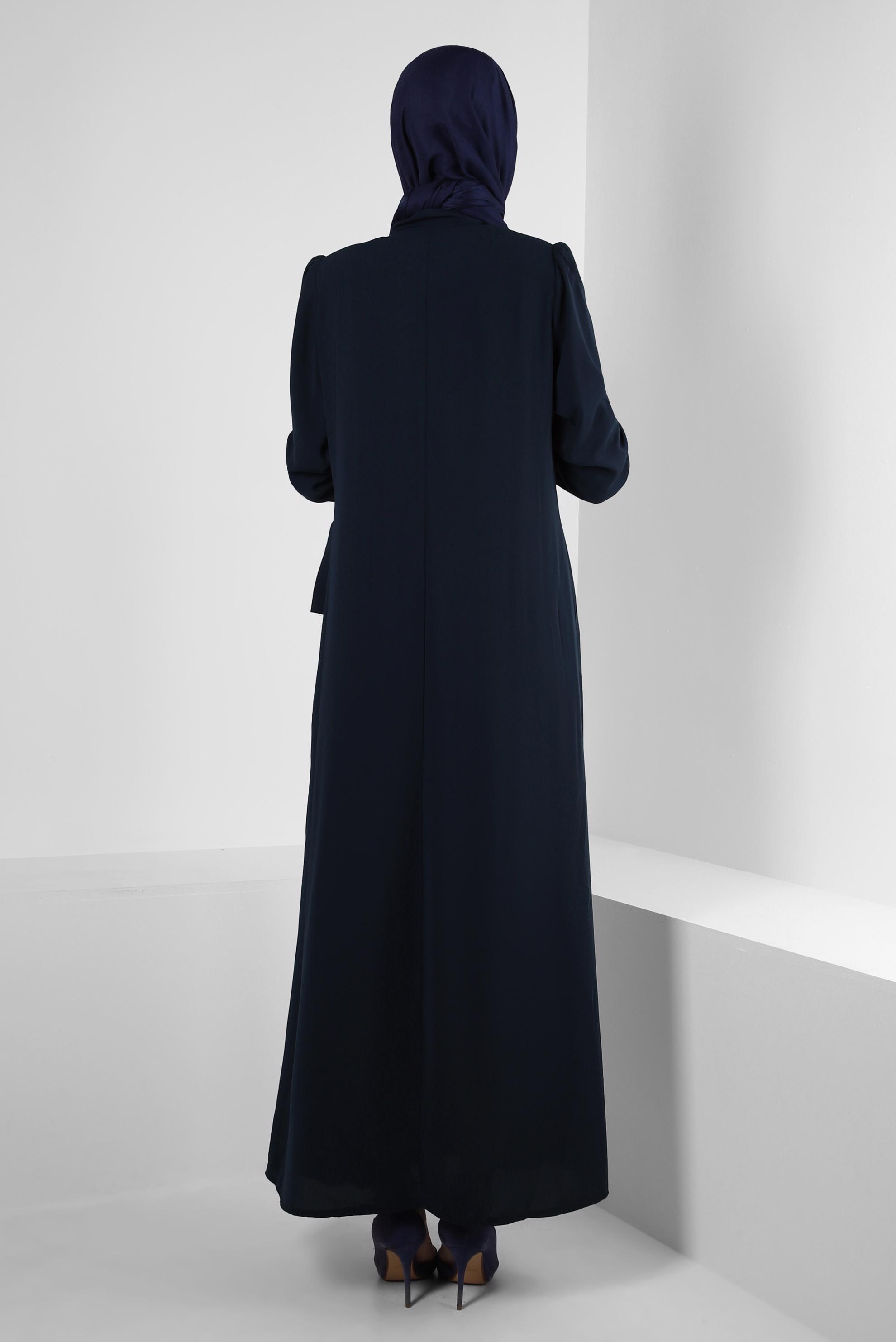 Hijab clothing NAVY BLUE EYELET DETAILED ABAYA 80072