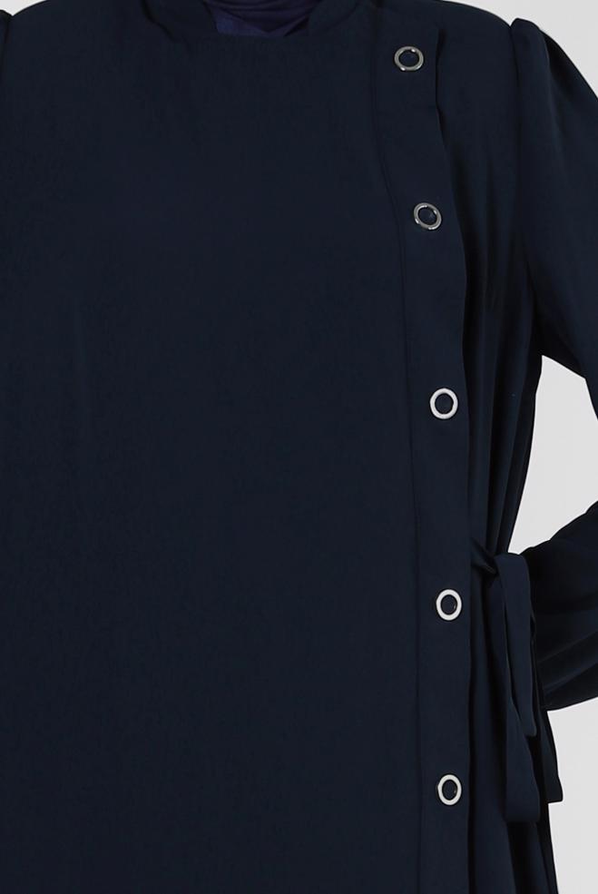 Vêtements hijab BLEU MARINE ABAYA DÉTAILLÉ À ŒILLETS 80072 - ALVİNA