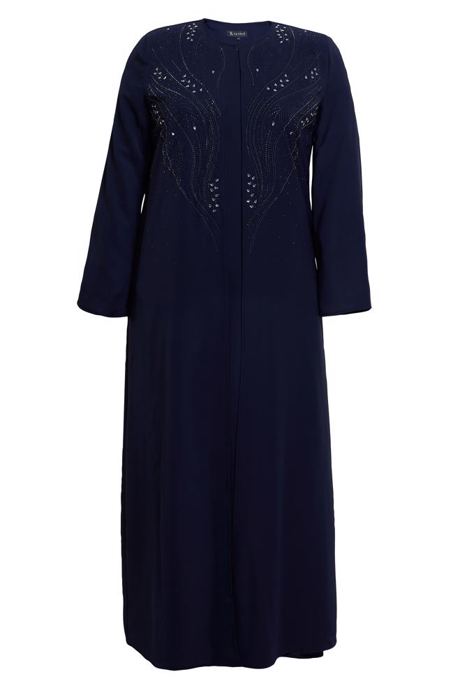 Vêtements hijab BLEU MARINE COSTUME ABAYA GRANDE TAILLE 80073 - ALVİNA