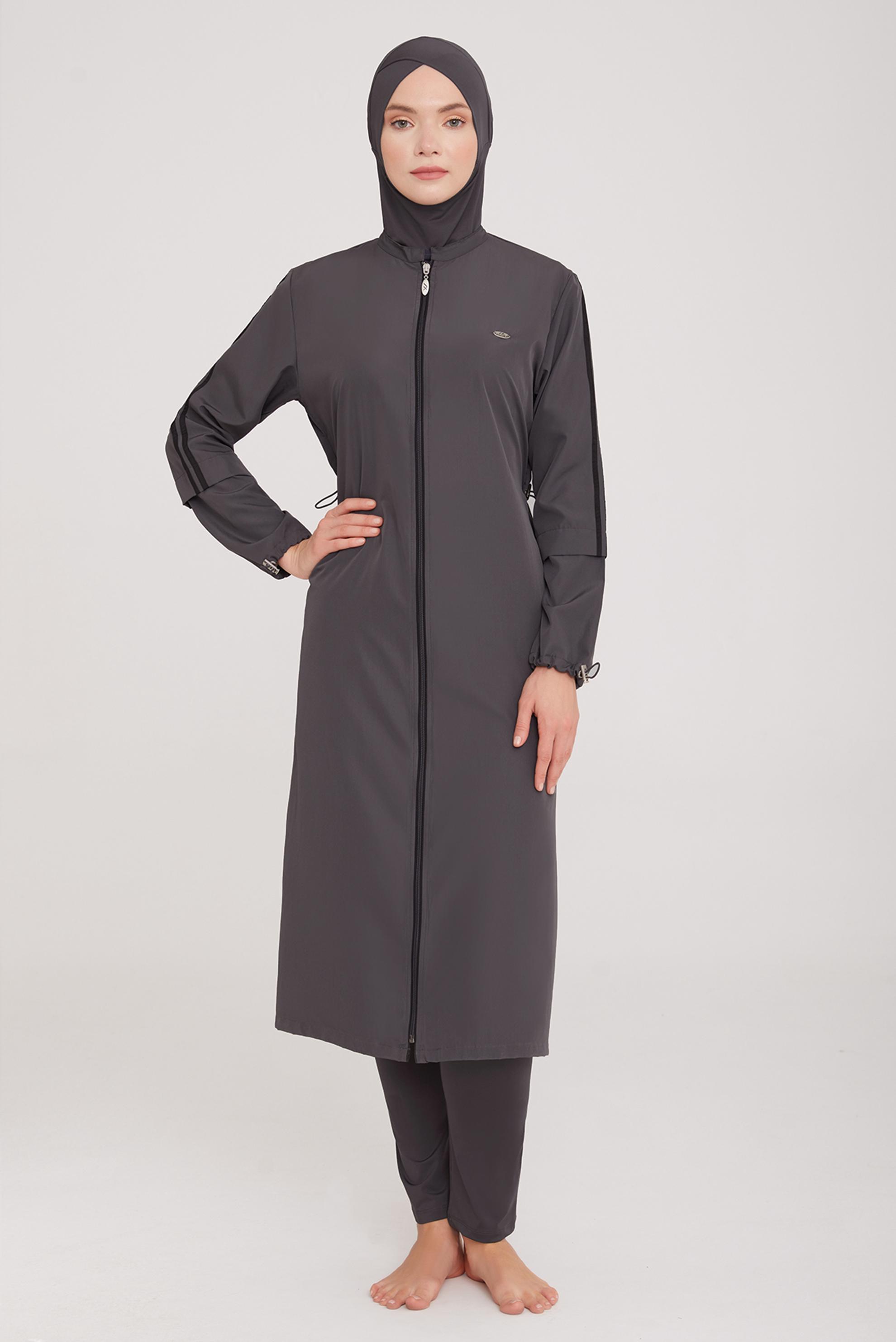 Vêtements hijab GRIS ENSEMBLE DE MAILLOT DE BAIN HIJAB ZIPPÉ 1314