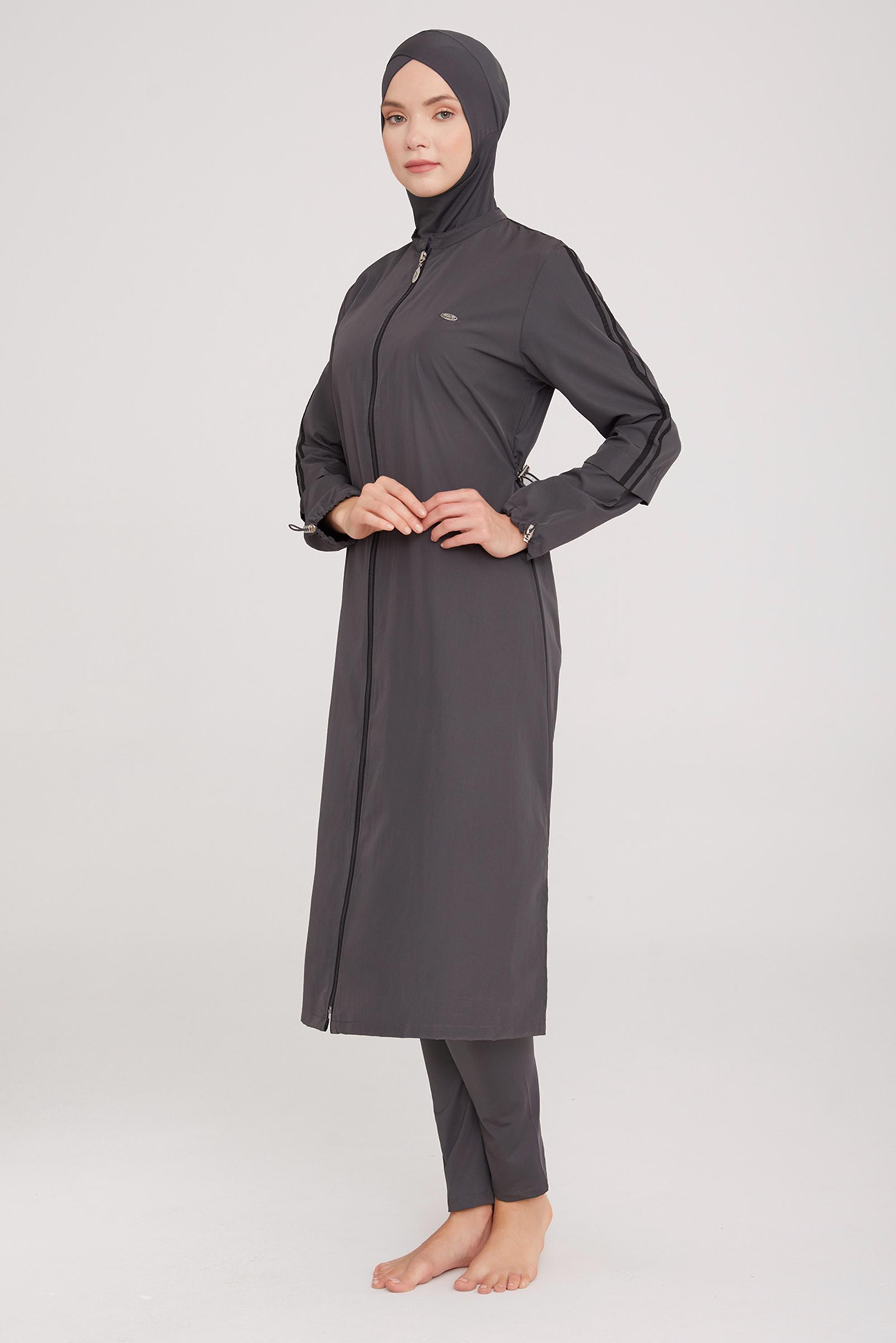 Vêtements hijab GRIS ENSEMBLE DE MAILLOT DE BAIN HIJAB ZIPPÉ 1314