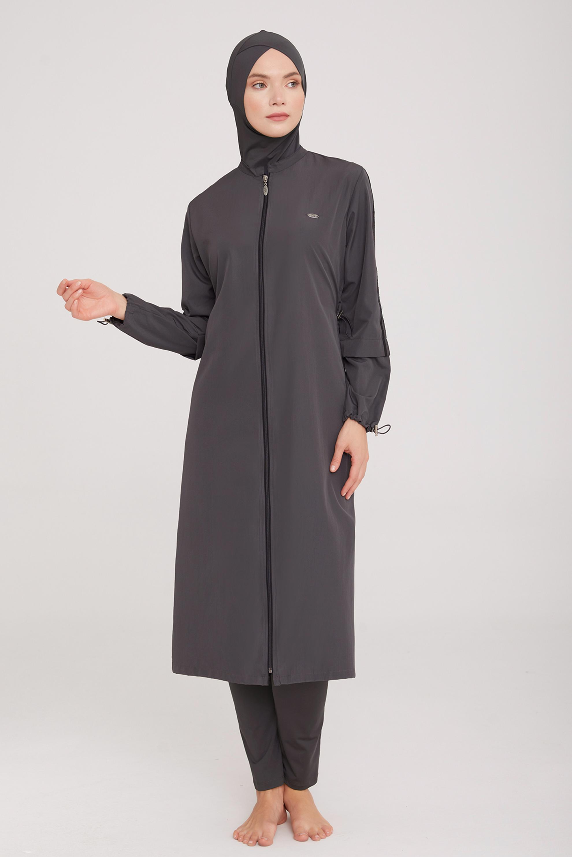 Vêtements hijab GRIS ENSEMBLE DE MAILLOT DE BAIN HIJAB ZIPPÉ 1314