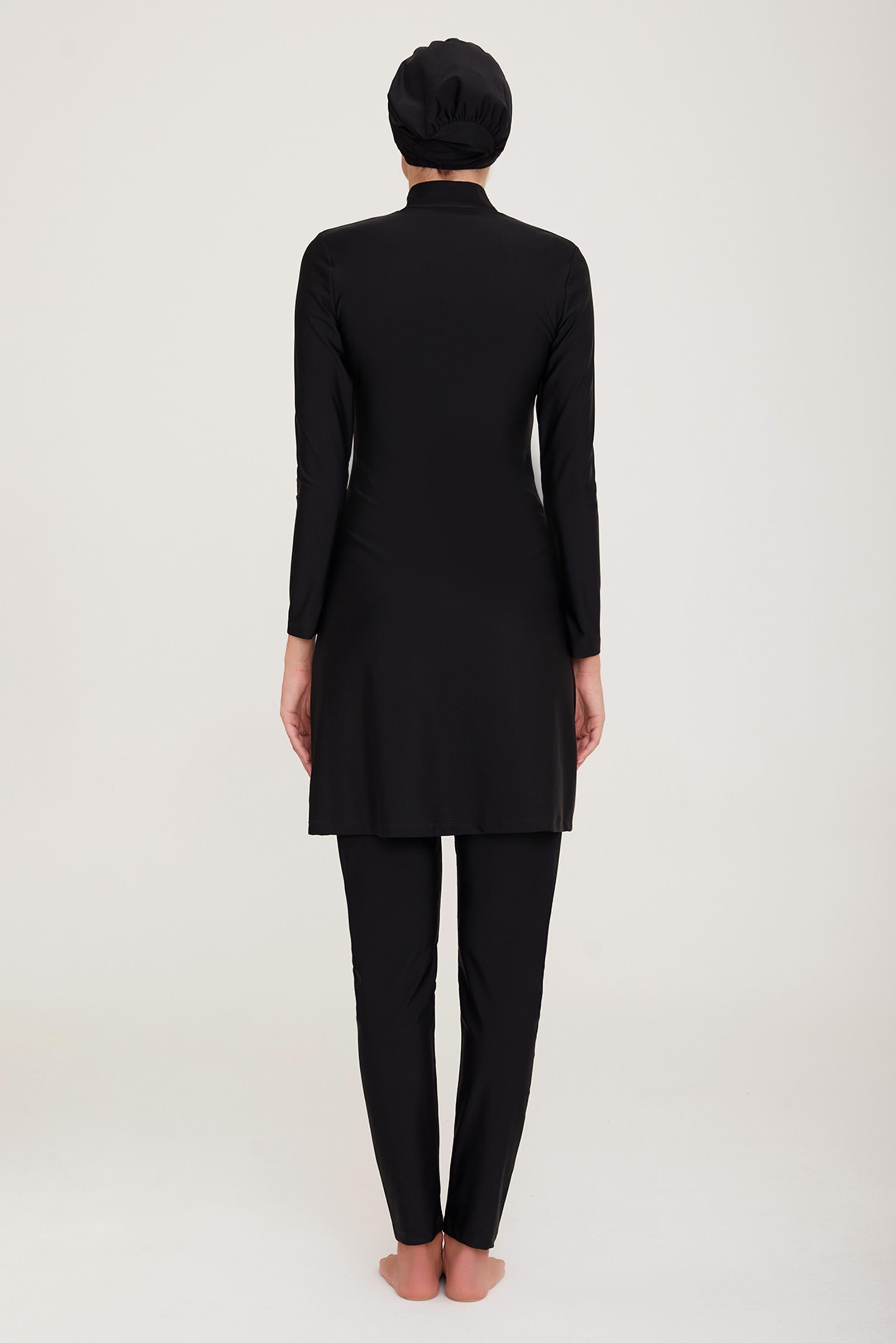 Vêtements hijab NOIR ENSEMBLE MAILLOT DE BAIN HIJAB DÉTAILS RAYURES 4322