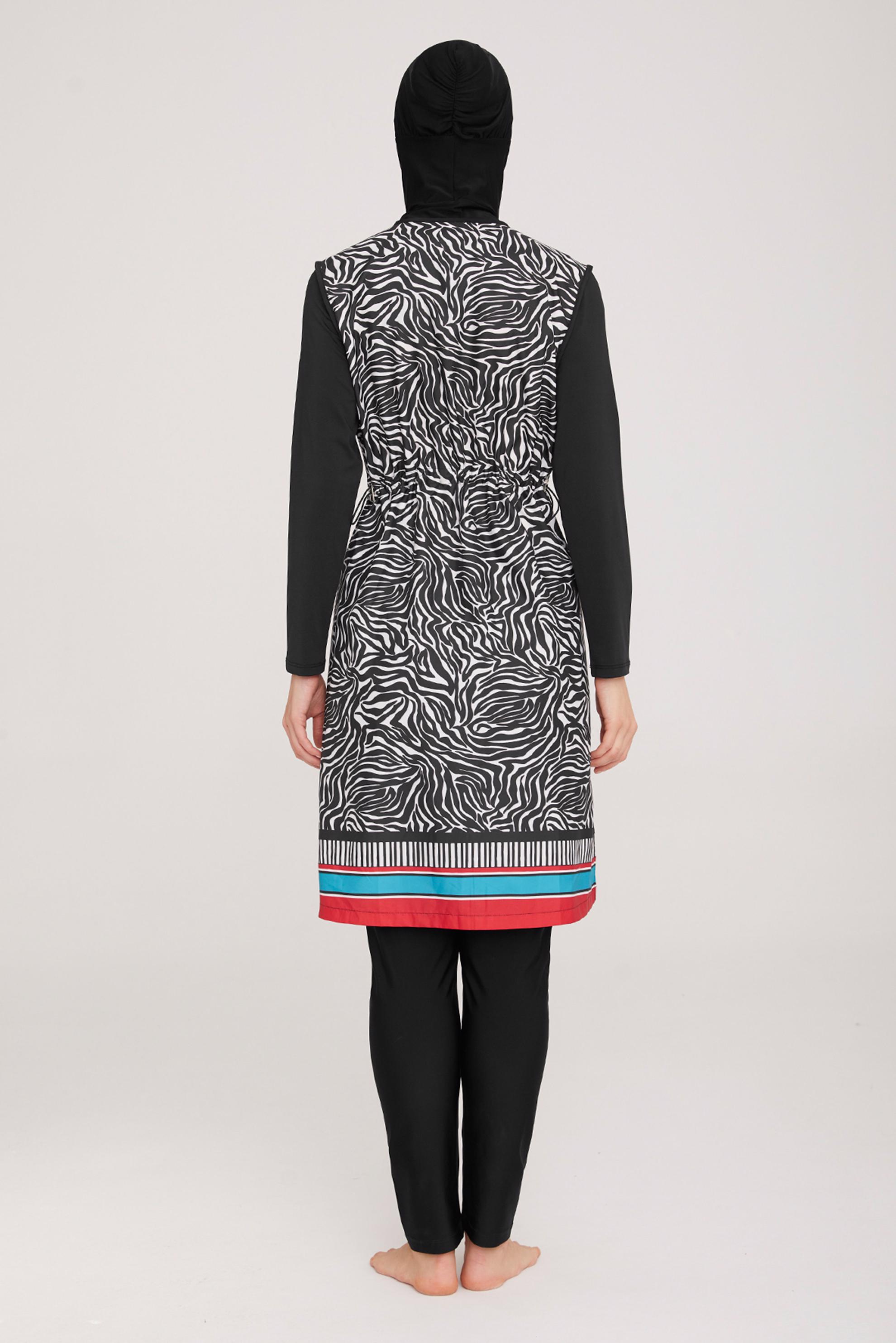 Vêtements hijab NOIR ENSEMBLE DE MAILLOT DE BAIN HIJAB ZÉBRÉ À MOTIF ZÉBRÉ 4402