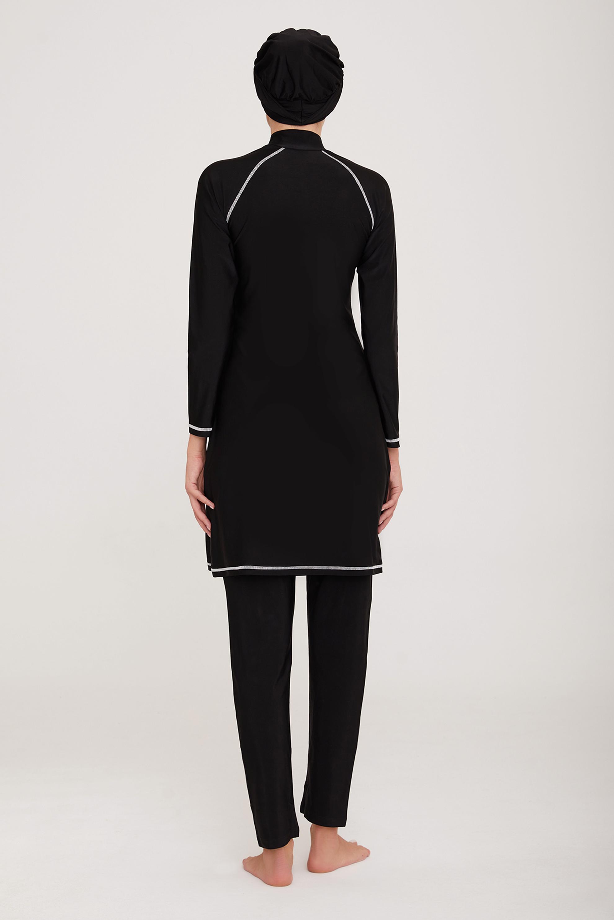 Vêtements hijab NOIR ENSEMBLE DE MAILLOT DE BAIN HIJAB RAYÉ DEMI-ZIP 4437